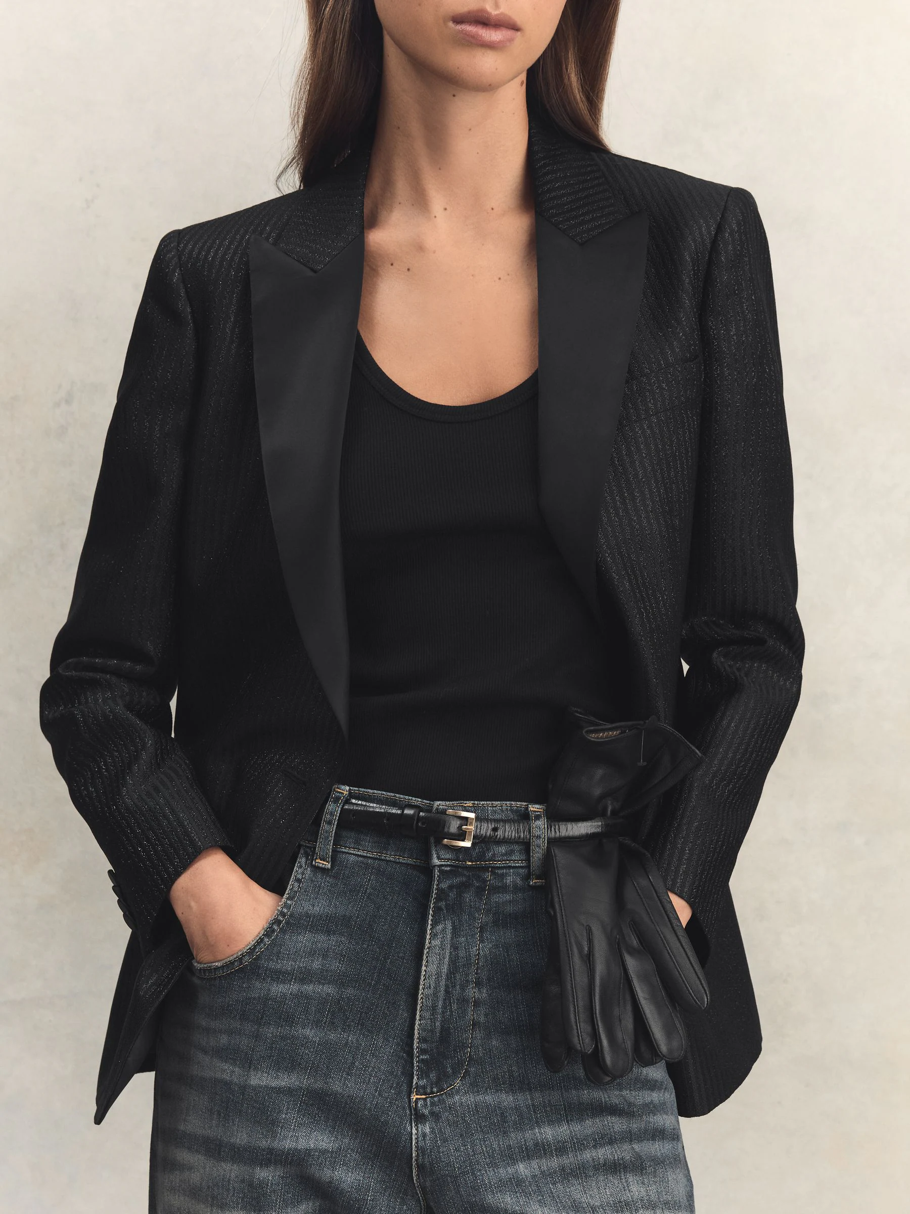 Reiss Black Giselle Leather Gloves