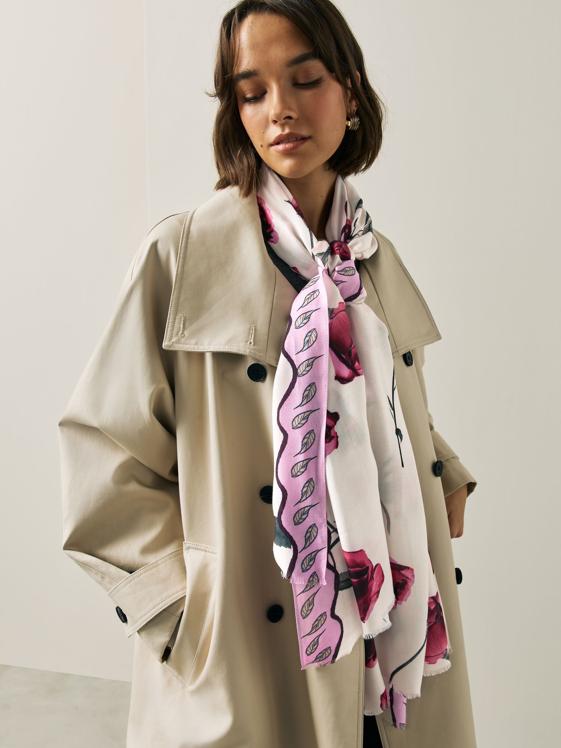 Rose Floral White Lightweight Scarf