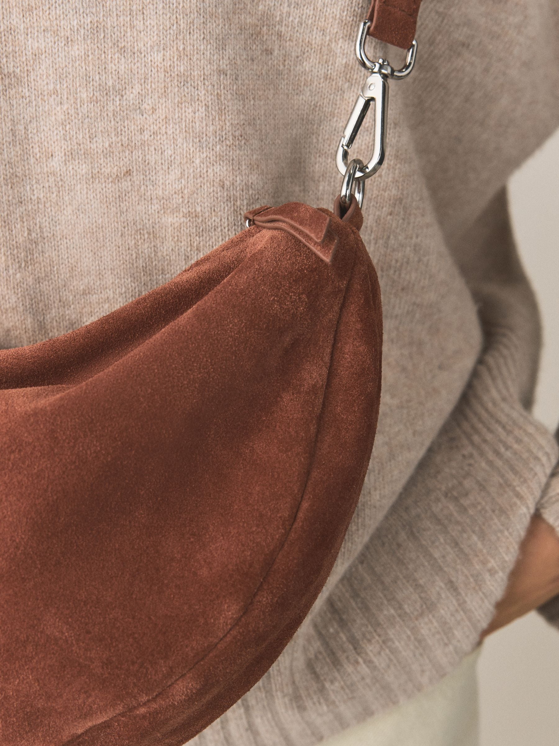 Tan Brown Leather Sling Cross-Body Bag