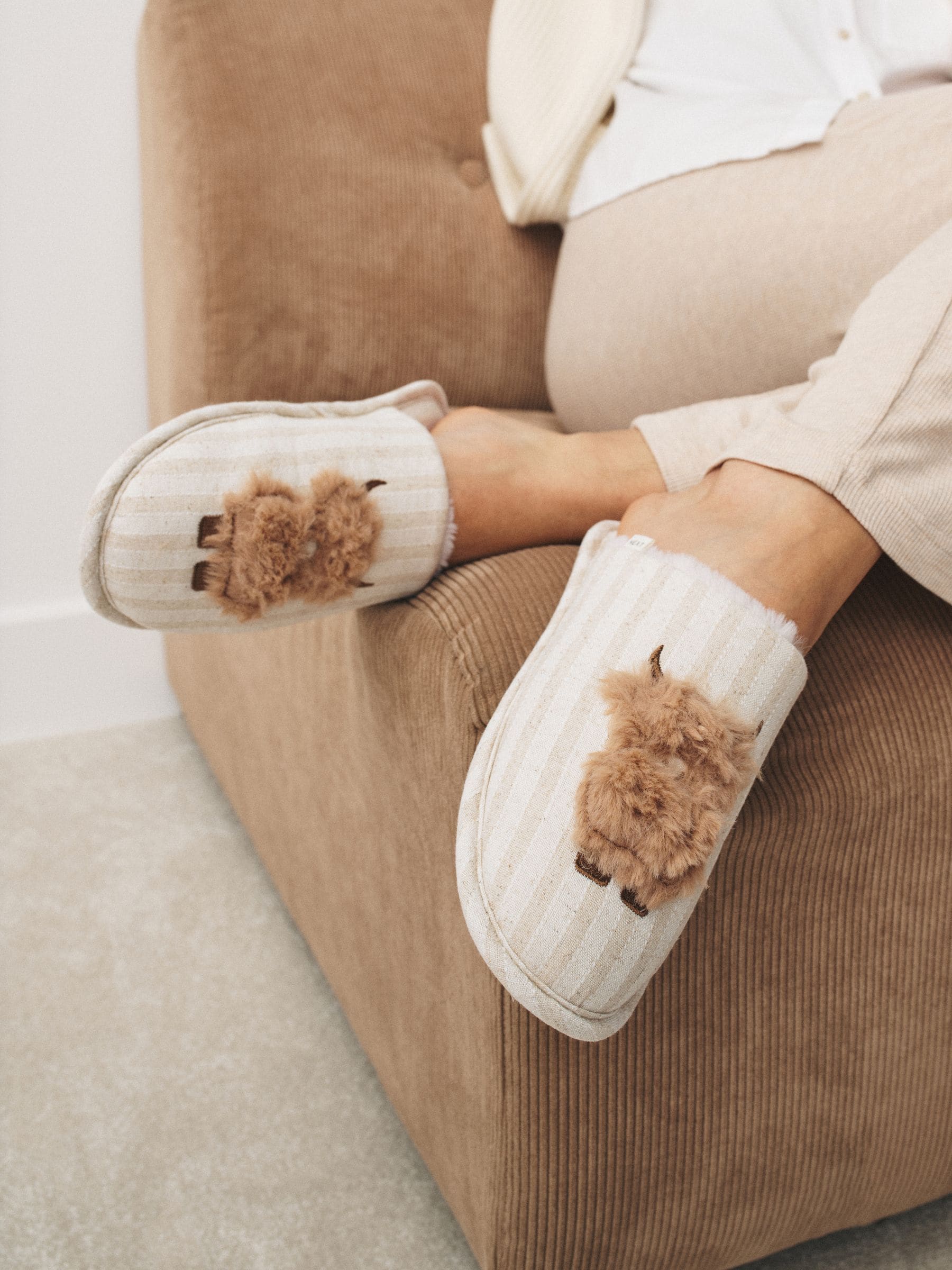Neutral Hamish Linen Mule Slippers