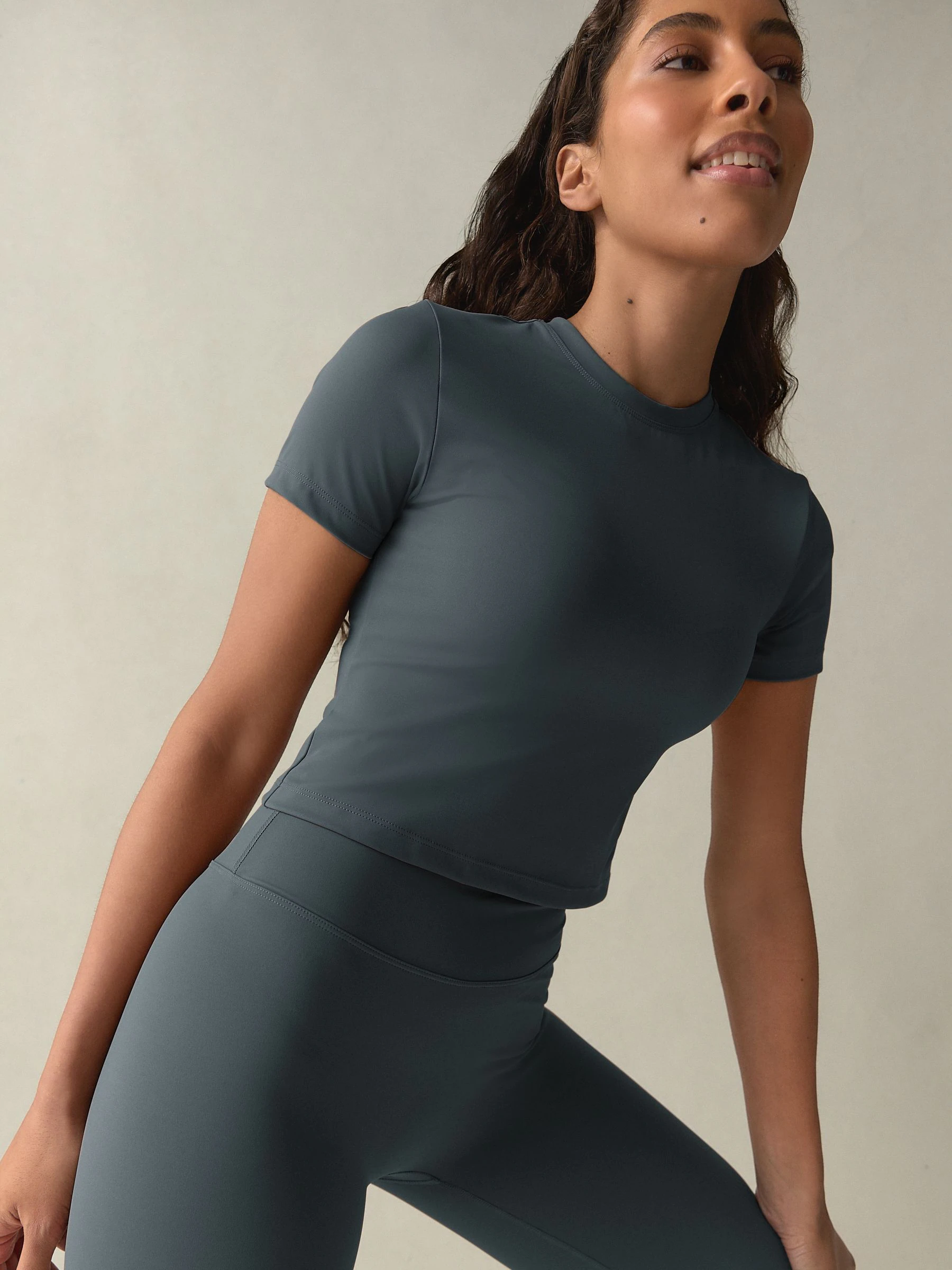 self. Navy Short Fitted Top