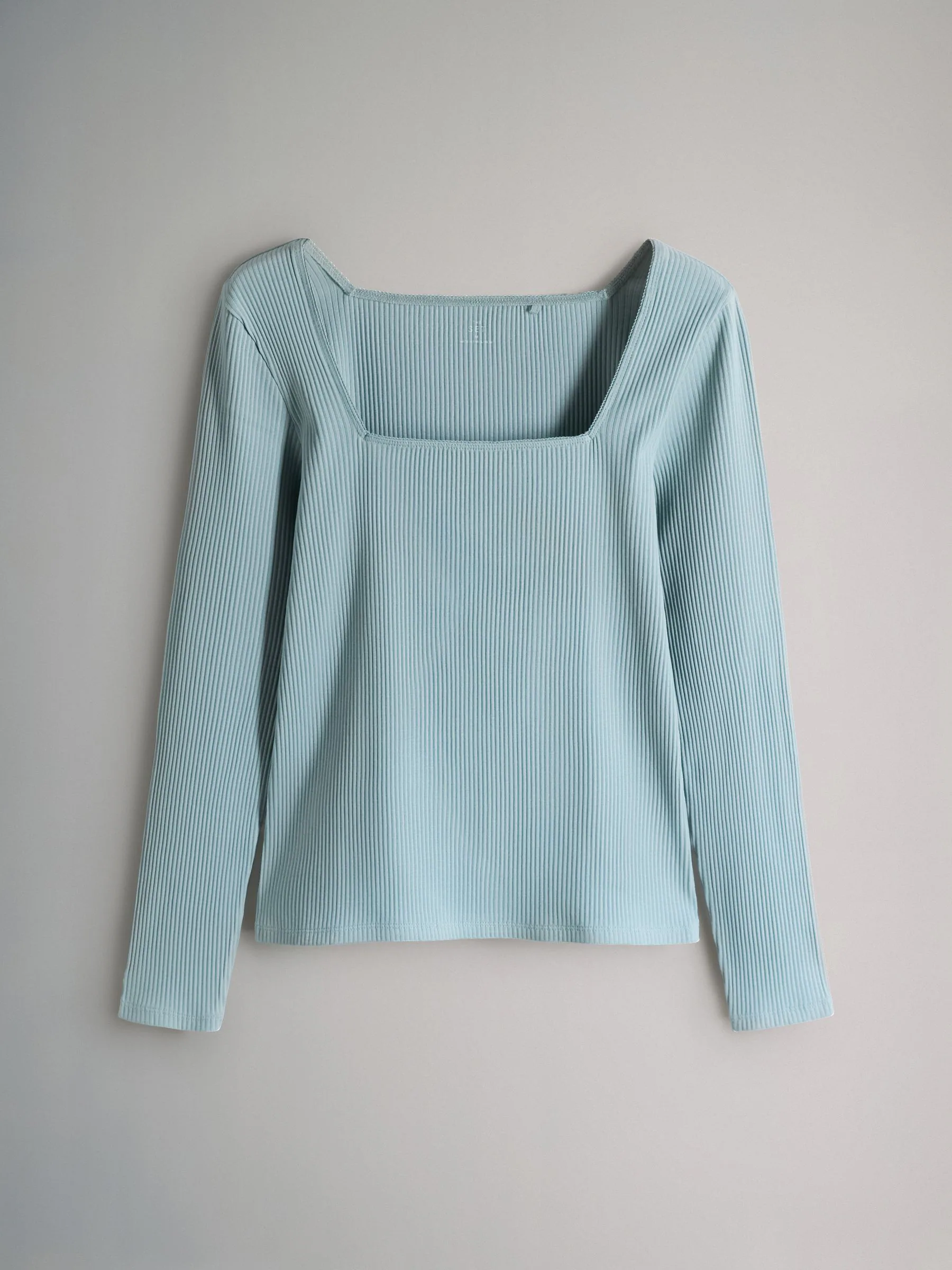 The Set 4 Pack Trim Square Neck Ribbed Tops Blue/Light Blue/Stone Brown/White