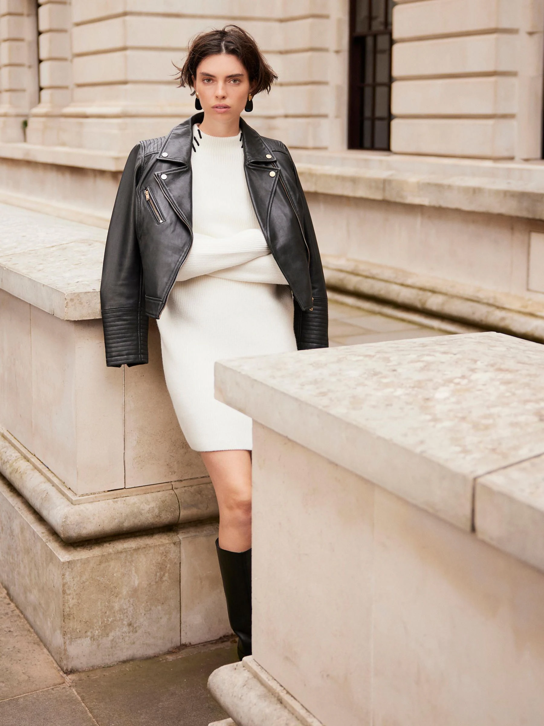 Mint Velvet Cream Whipstitch Knitted Dress