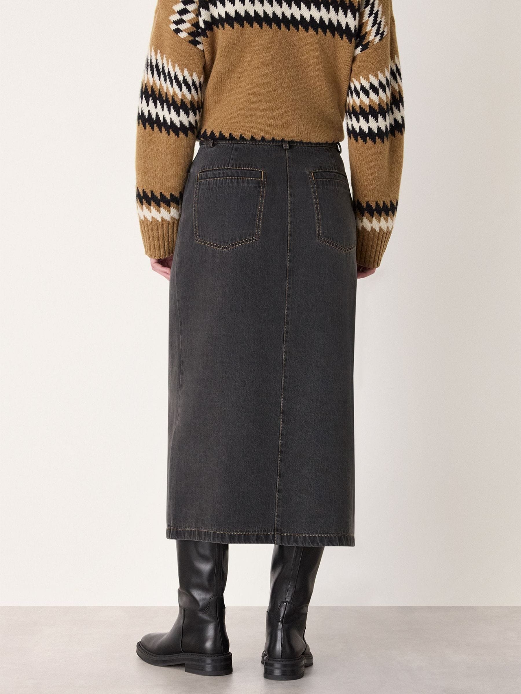 Whistles Grey Denim Button Wrap Midi Skirt