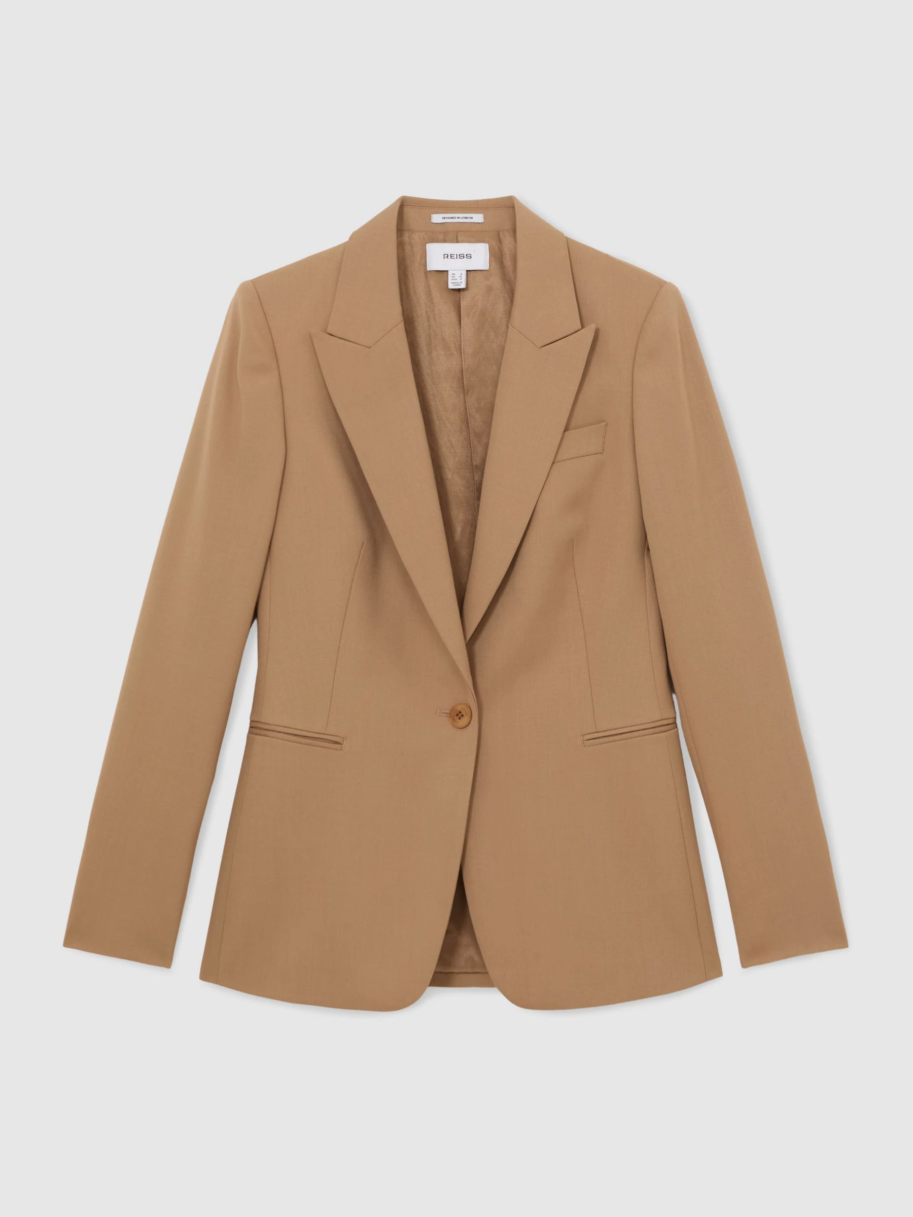 Reiss Camel Jade Petite Wool-Blend Single-Breasted Suit Blazer