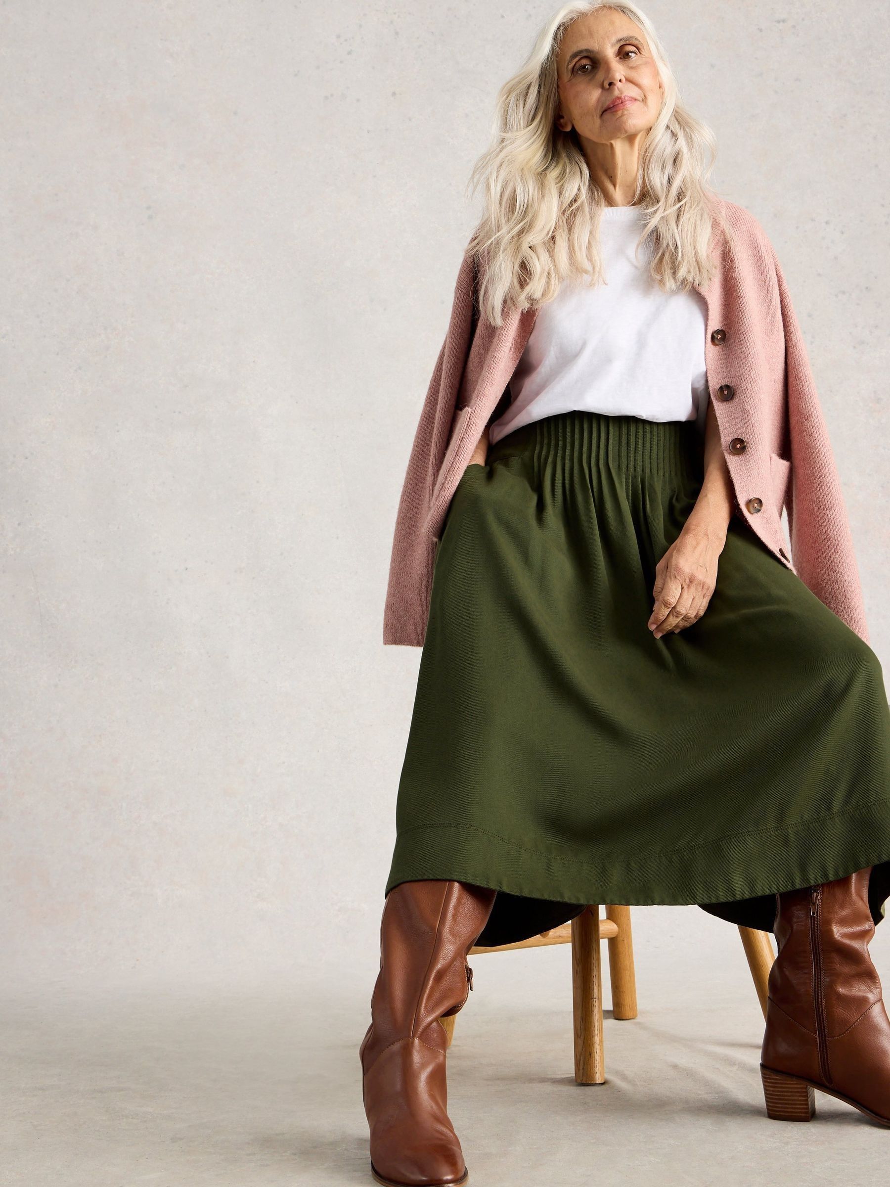 White Stuff Green Charlotte Midi Skirt