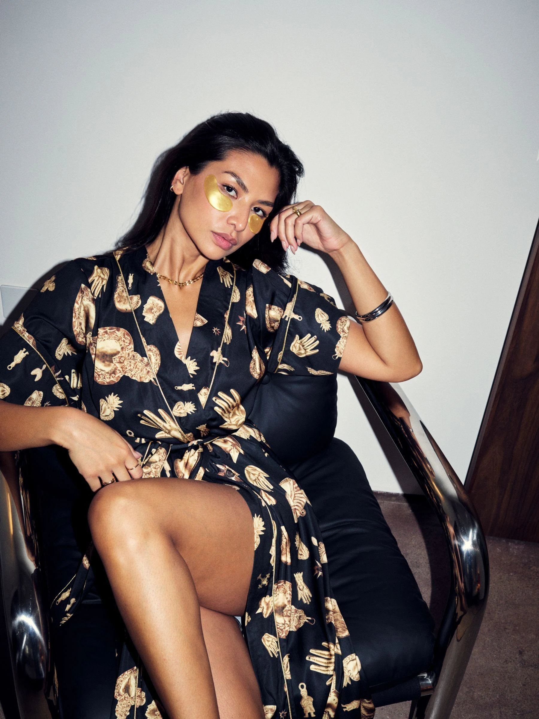 Never Fully Dressed Black/Gold Charm Satin Robe