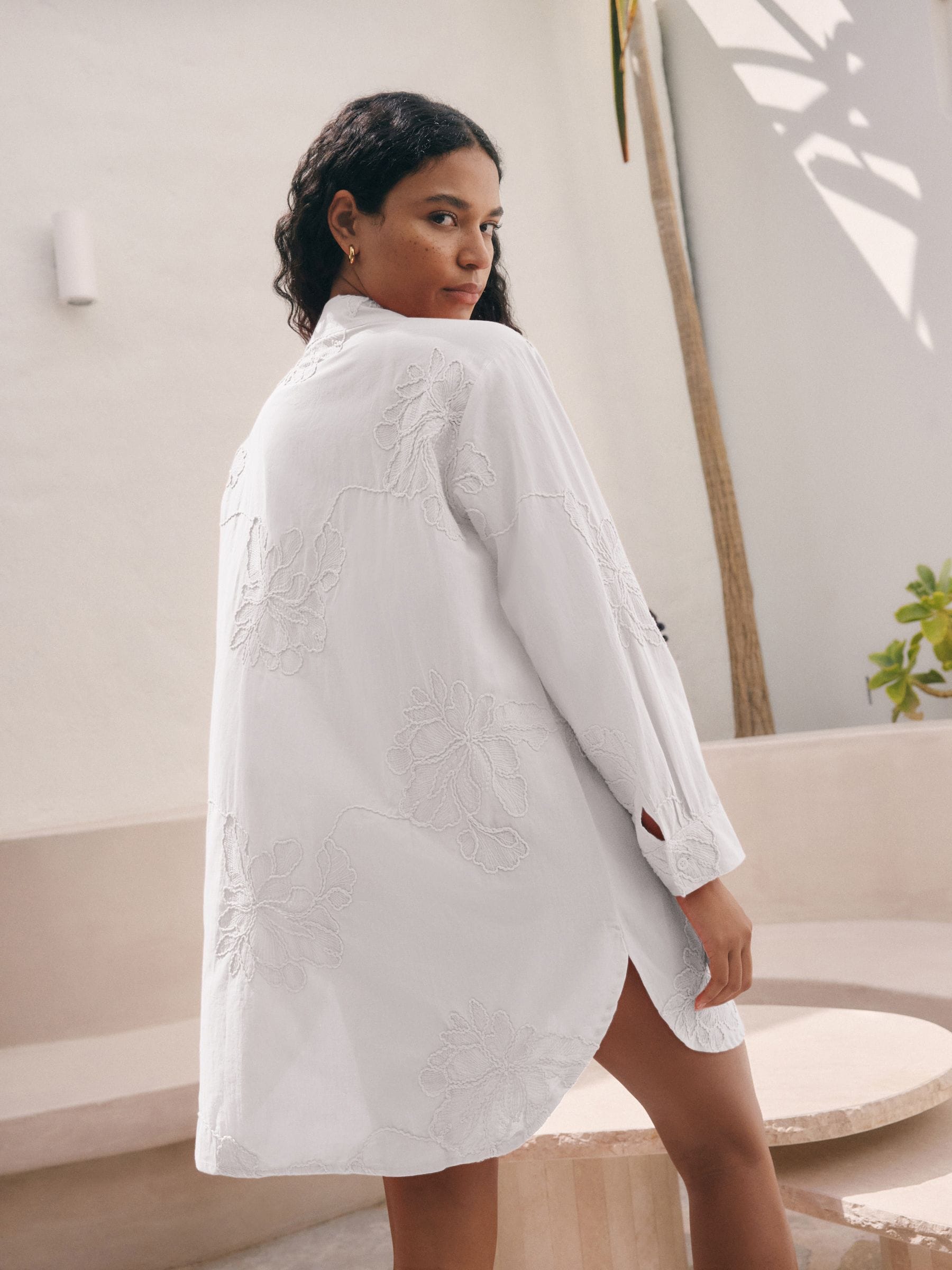 White Textured Cornelli Cover-Up Shirt