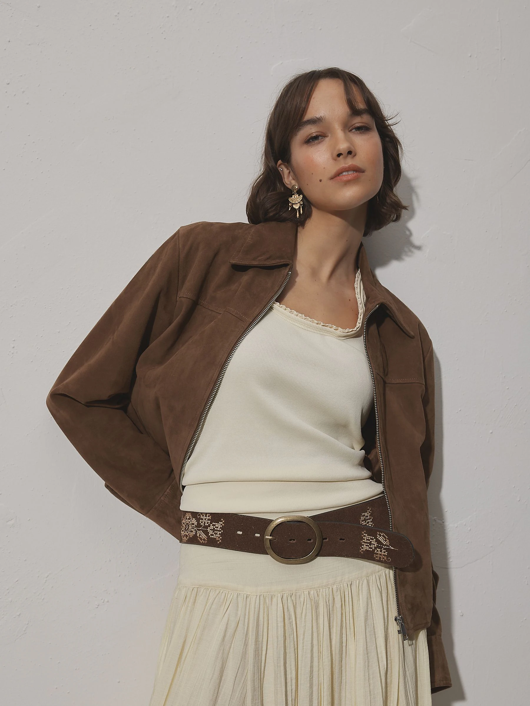 Embroidered Floral Suede Wide Leather Belt