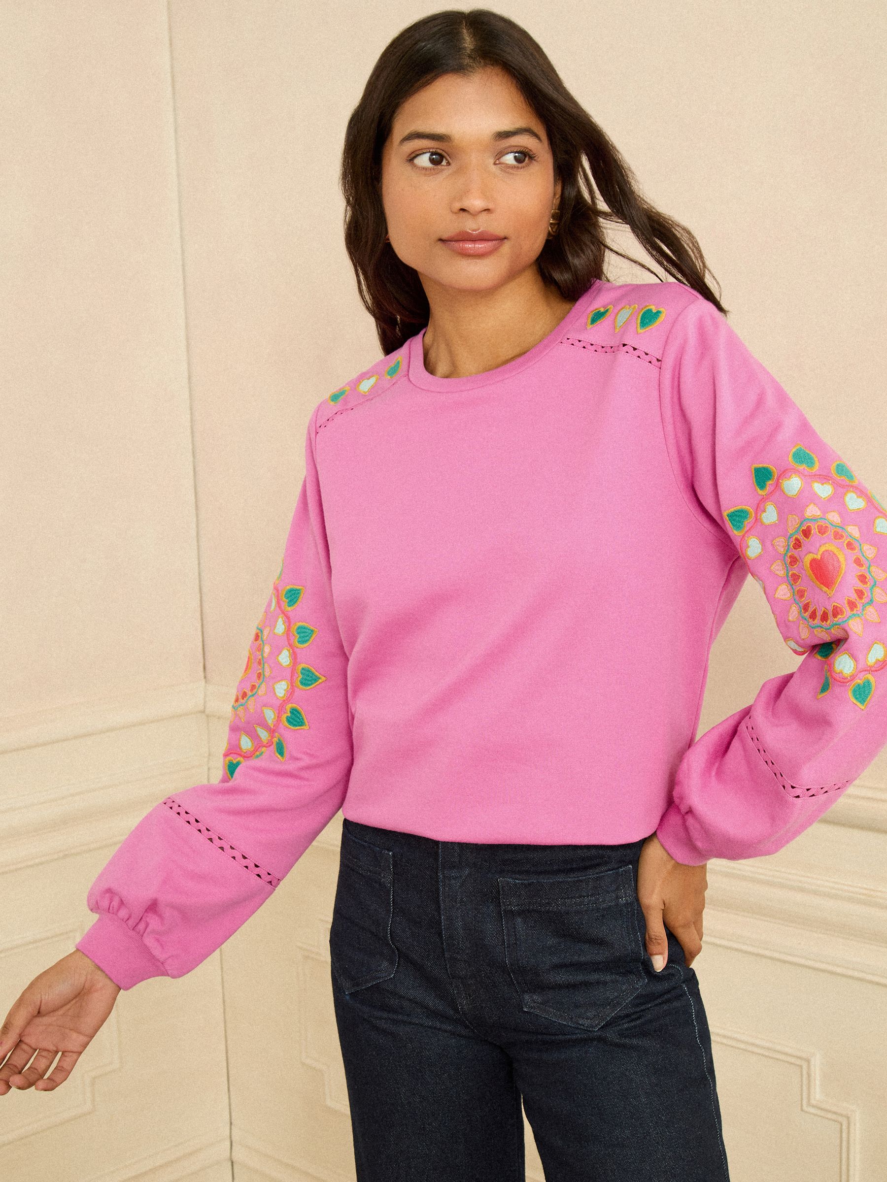 Love & Roses Pink Heart Ric Rac Embroidered Sweat Top