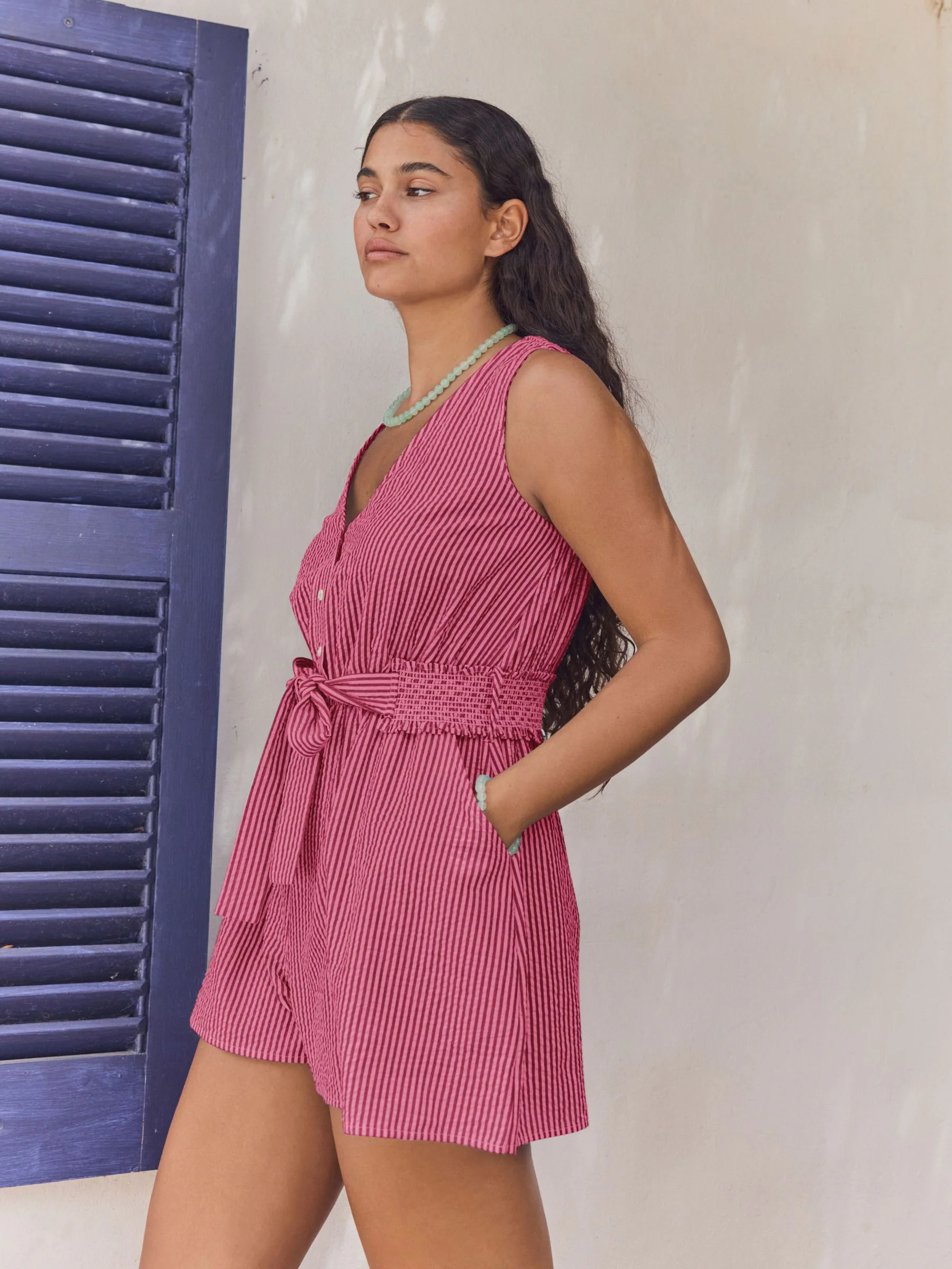 Bright Pink/Red Belted Summer Playsuit
