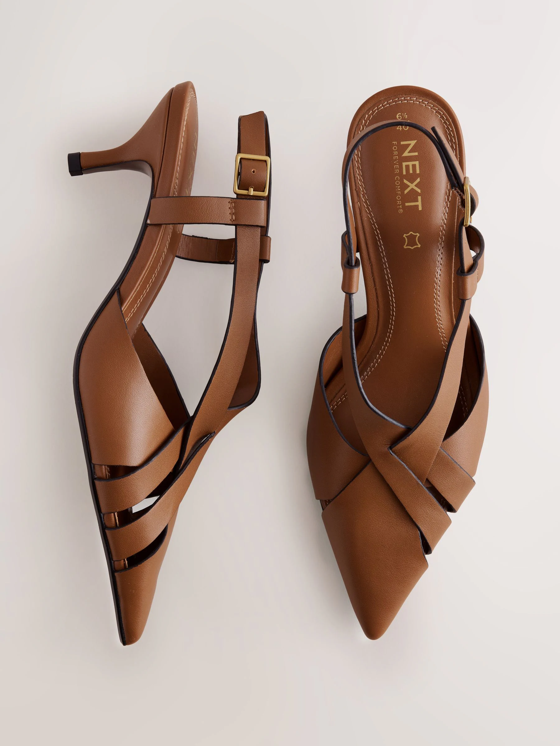 Tan Brown Forever Comfort® Leather Weave Point Toe Slingback Heels