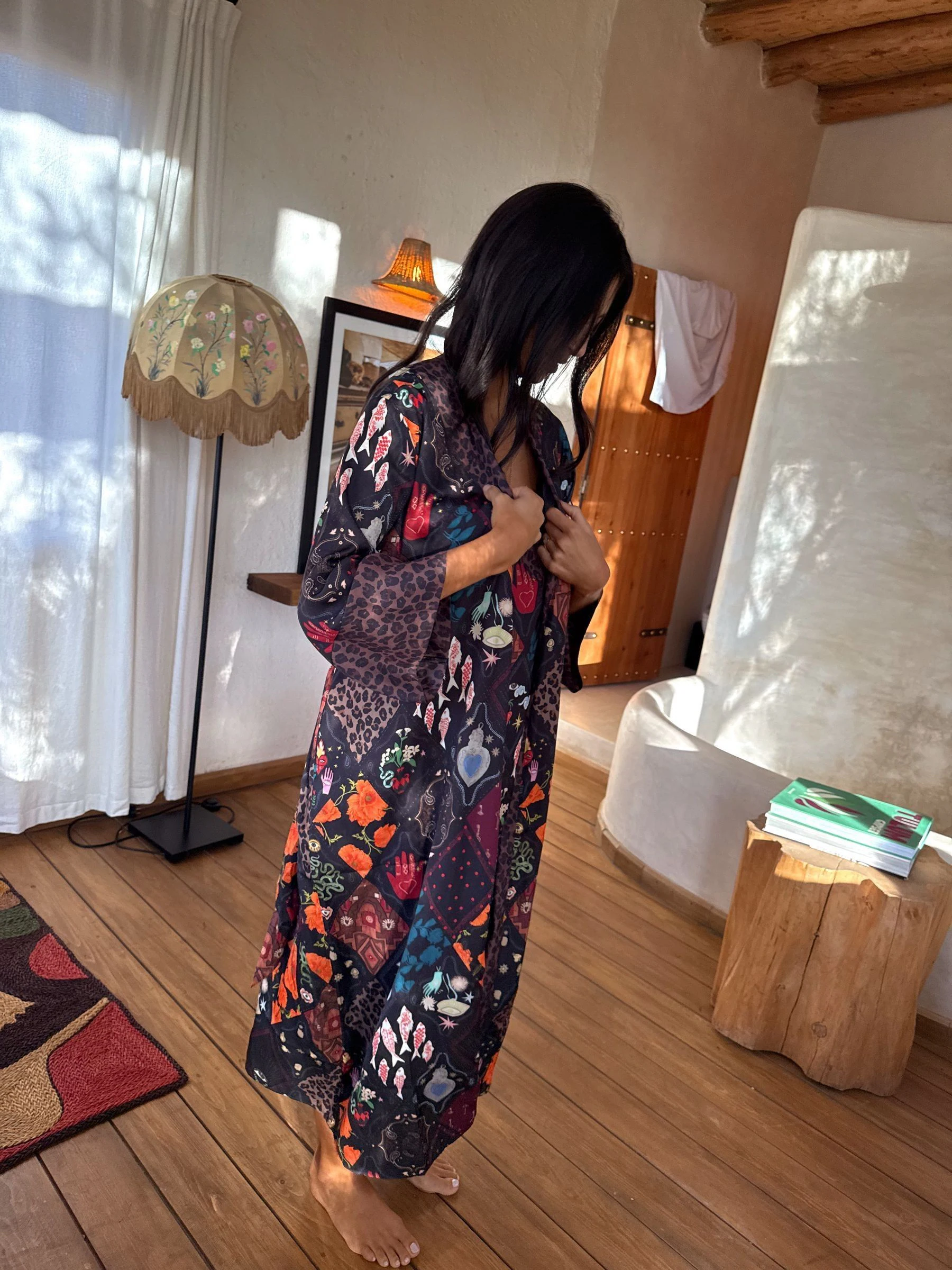 Never Fully Dressed Night Garden Satin Long Line Robe