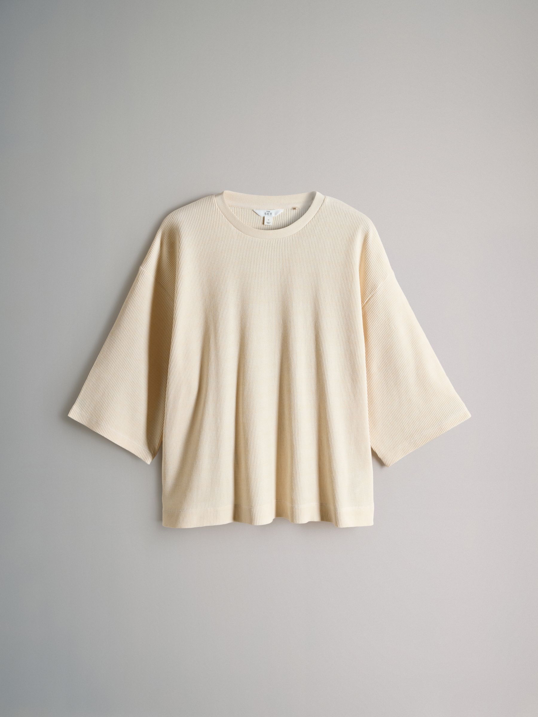 The Set 2 Pack Oversized T-Shirt and Short Waffle Lounge Set Navy/Ecru Cream