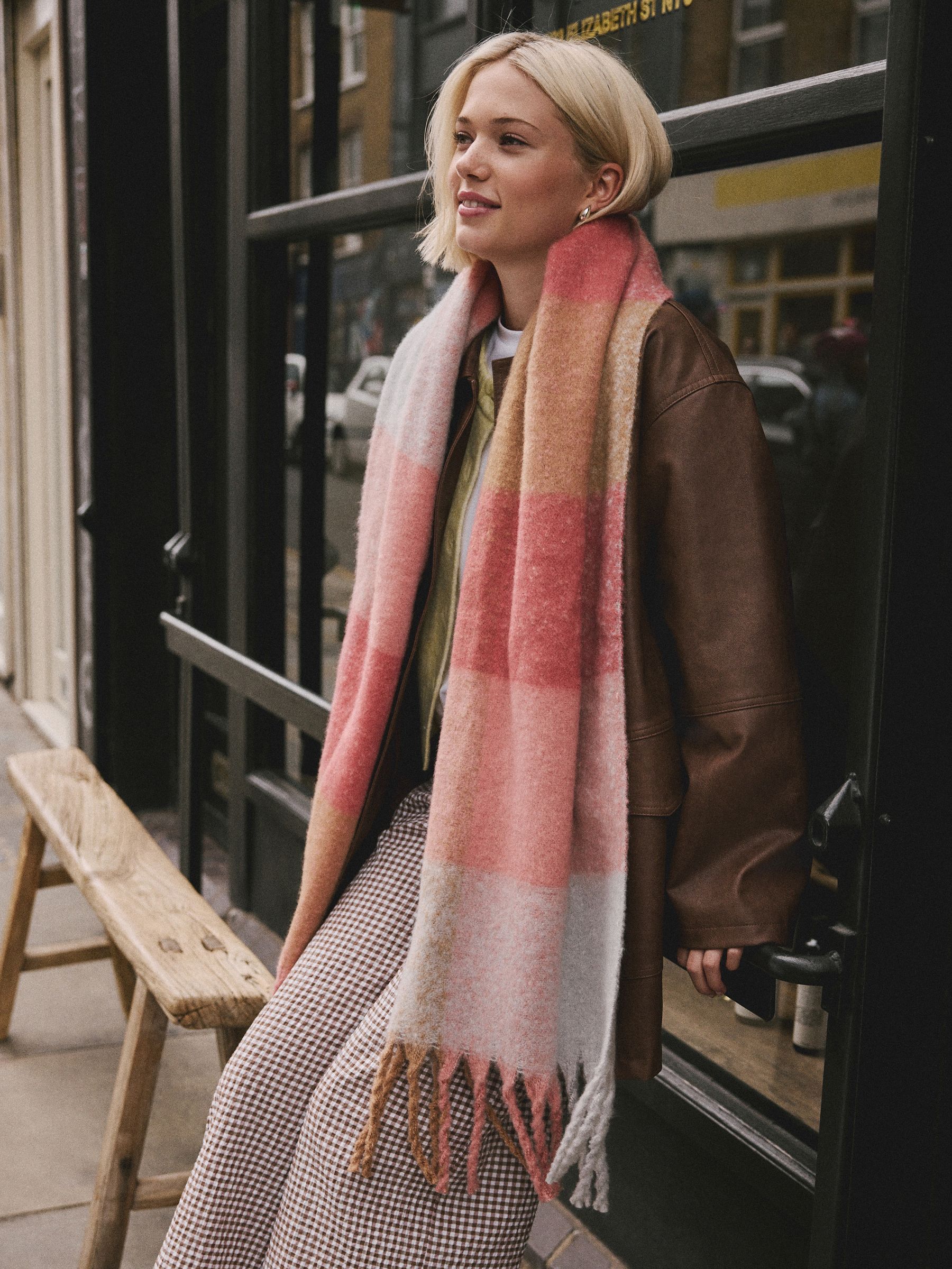 Pink Check Heavyweight Brushed Blanket Scarf
