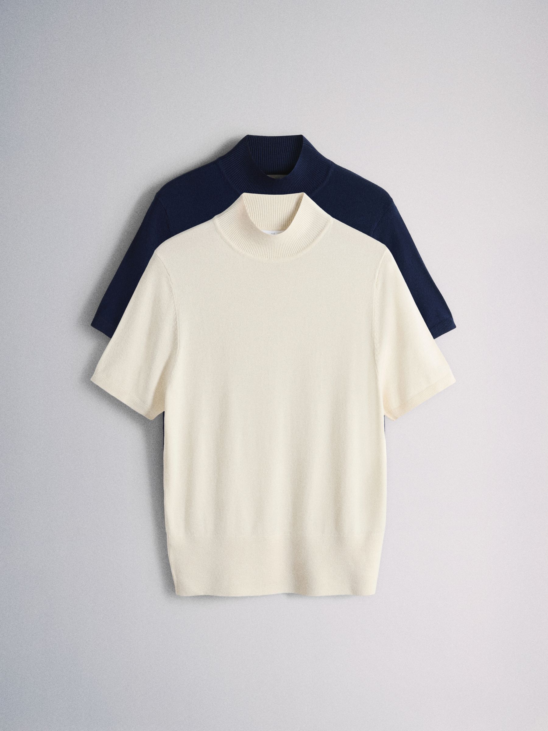 The Set 2 Pack High Neck Knit T-Shirts Cream/Navy Blue