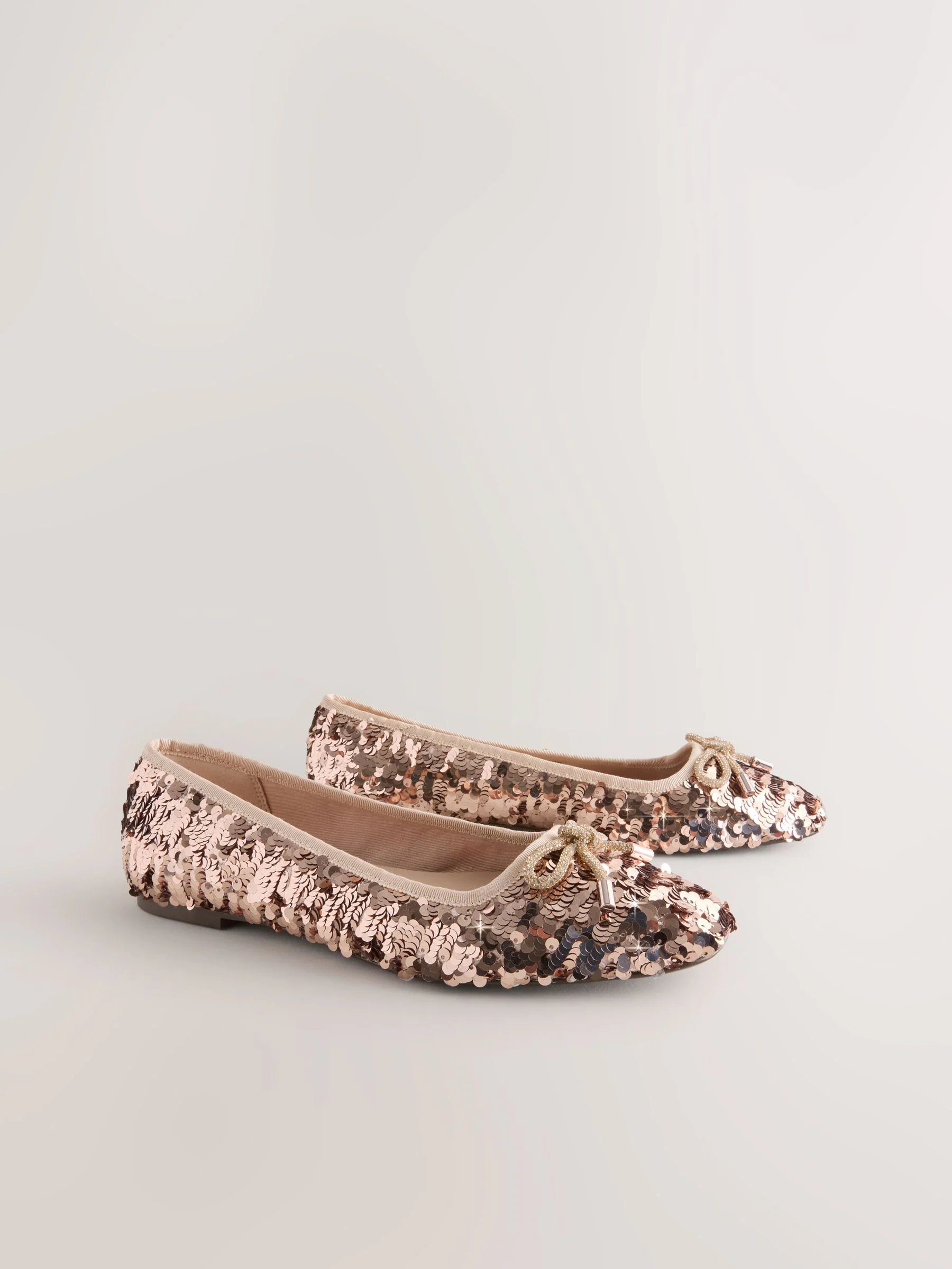 Rose Gold Sequin Standard/Wide Fit Round Toe Ballerina Shoes