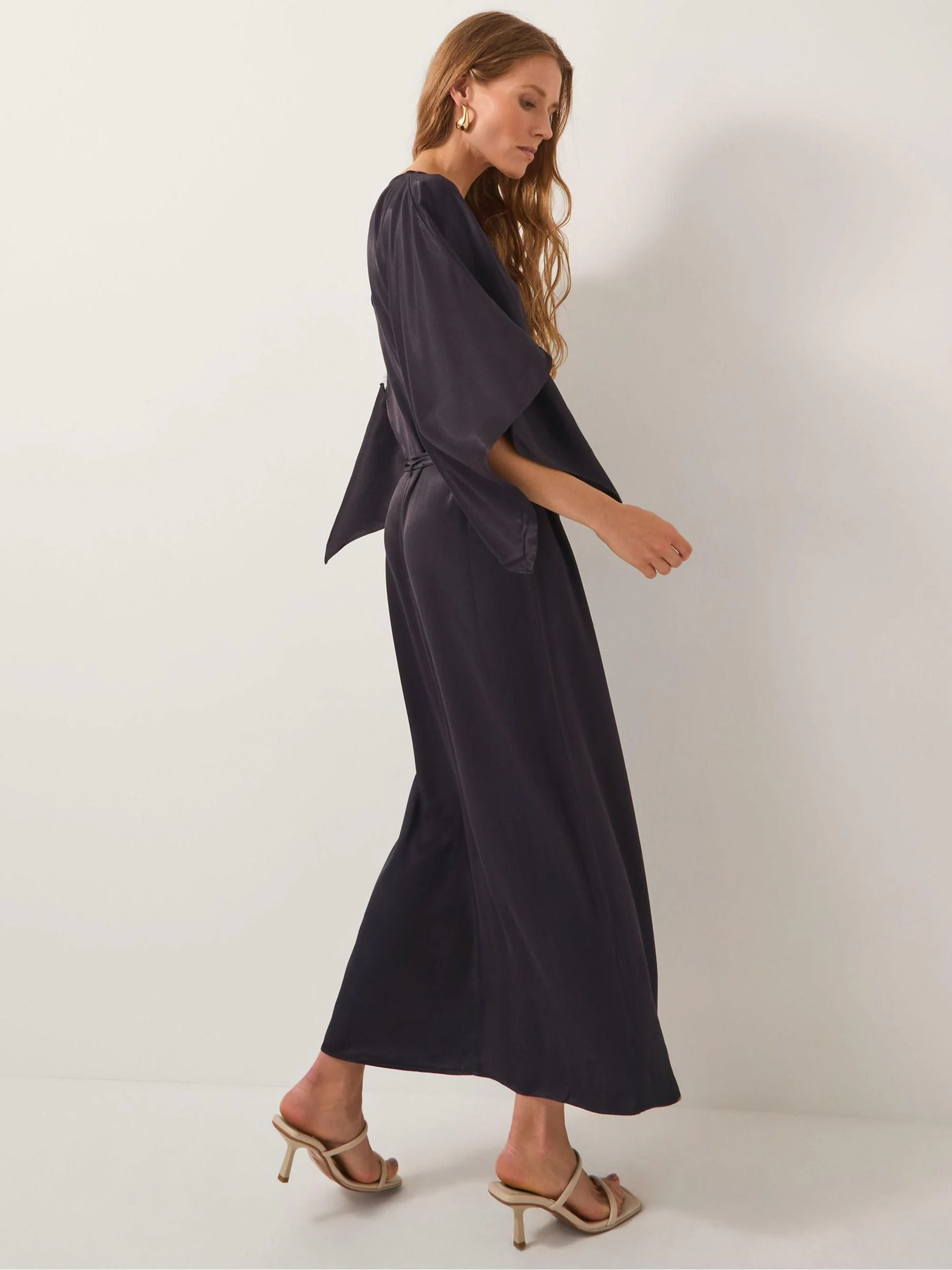 Monsoon Black Emilia Floral Satin Kimono Dress