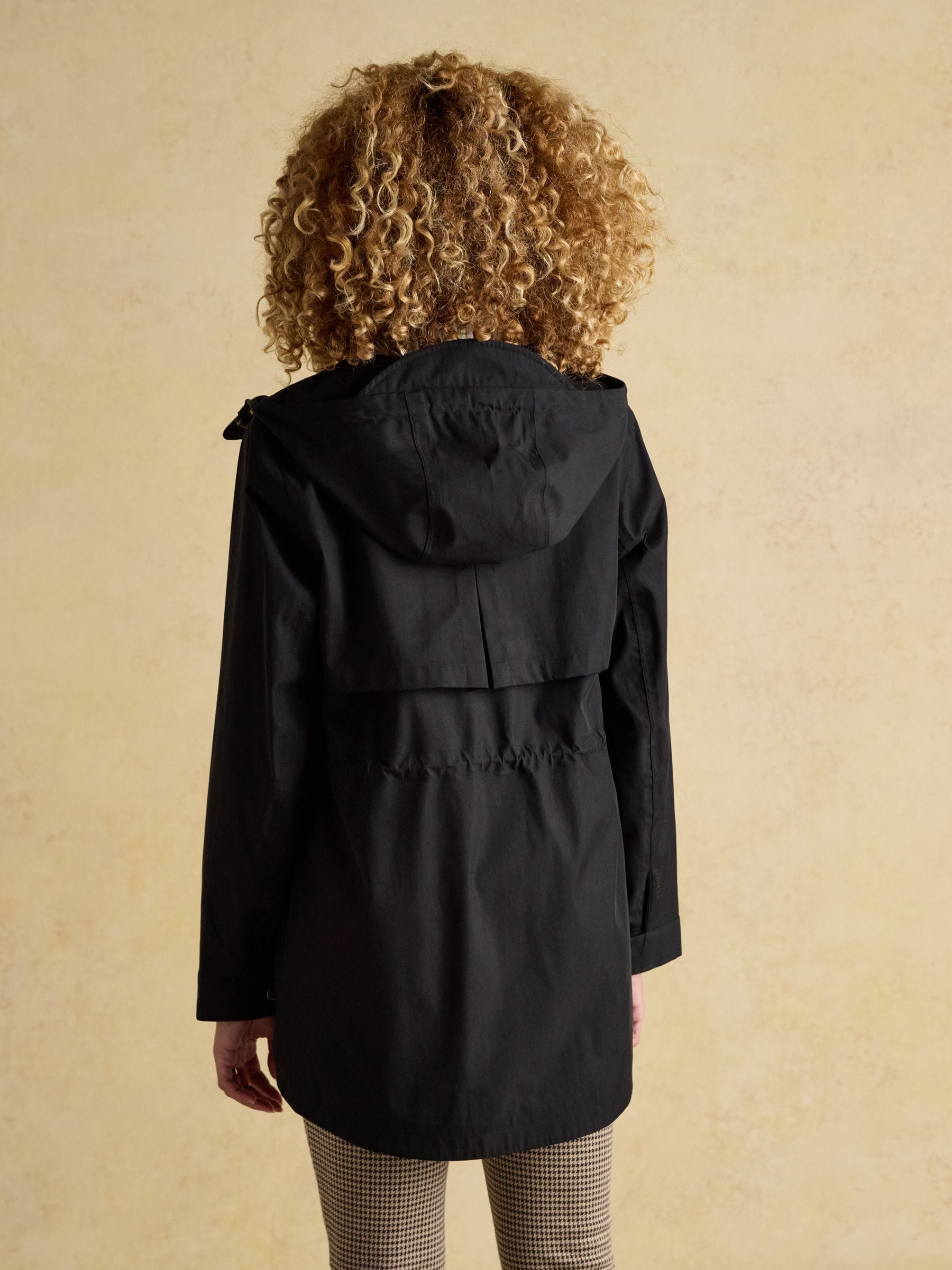 Joules Portwell Black Waterproof Raincoat With Hood and Adjustable Waist