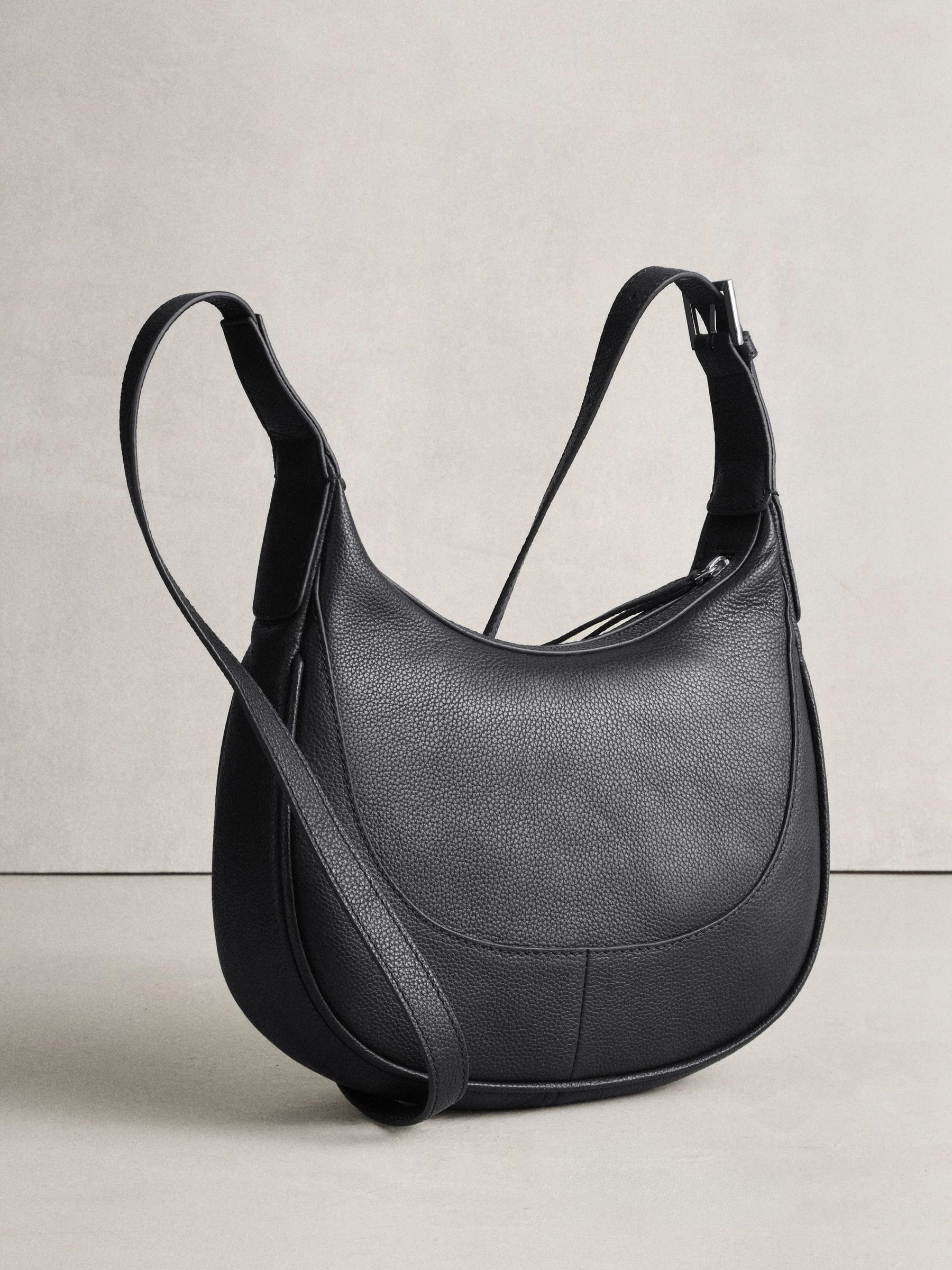 Black Leather Scoop Cross-Body Bag