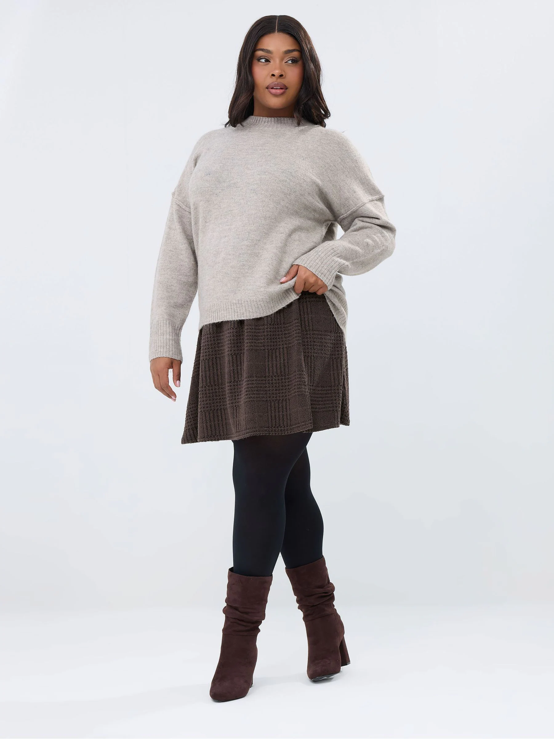 Yours Curve Brown Check Mini Skirt