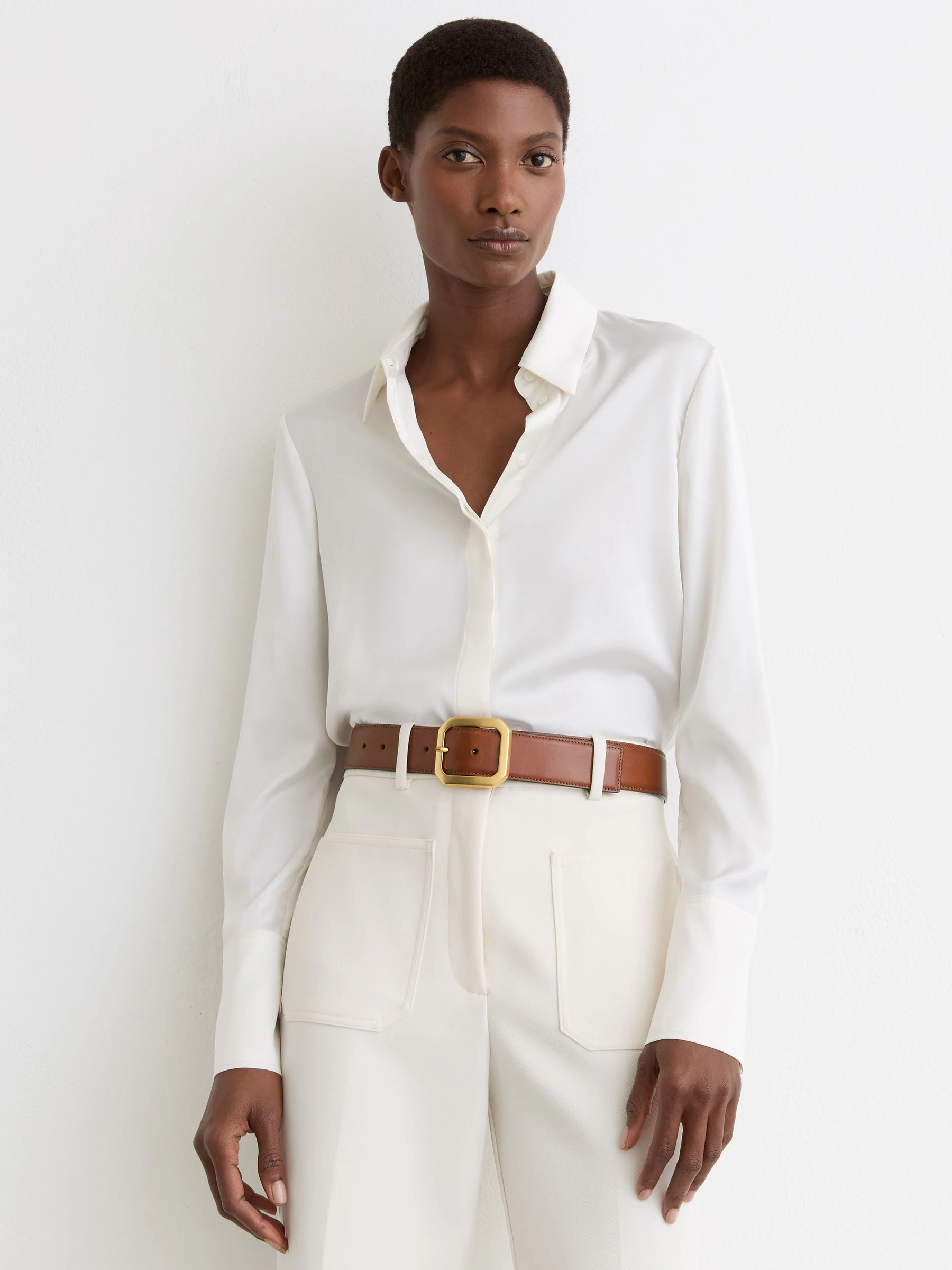 Reiss Tan Edna Leather Edged-Buckle Belt