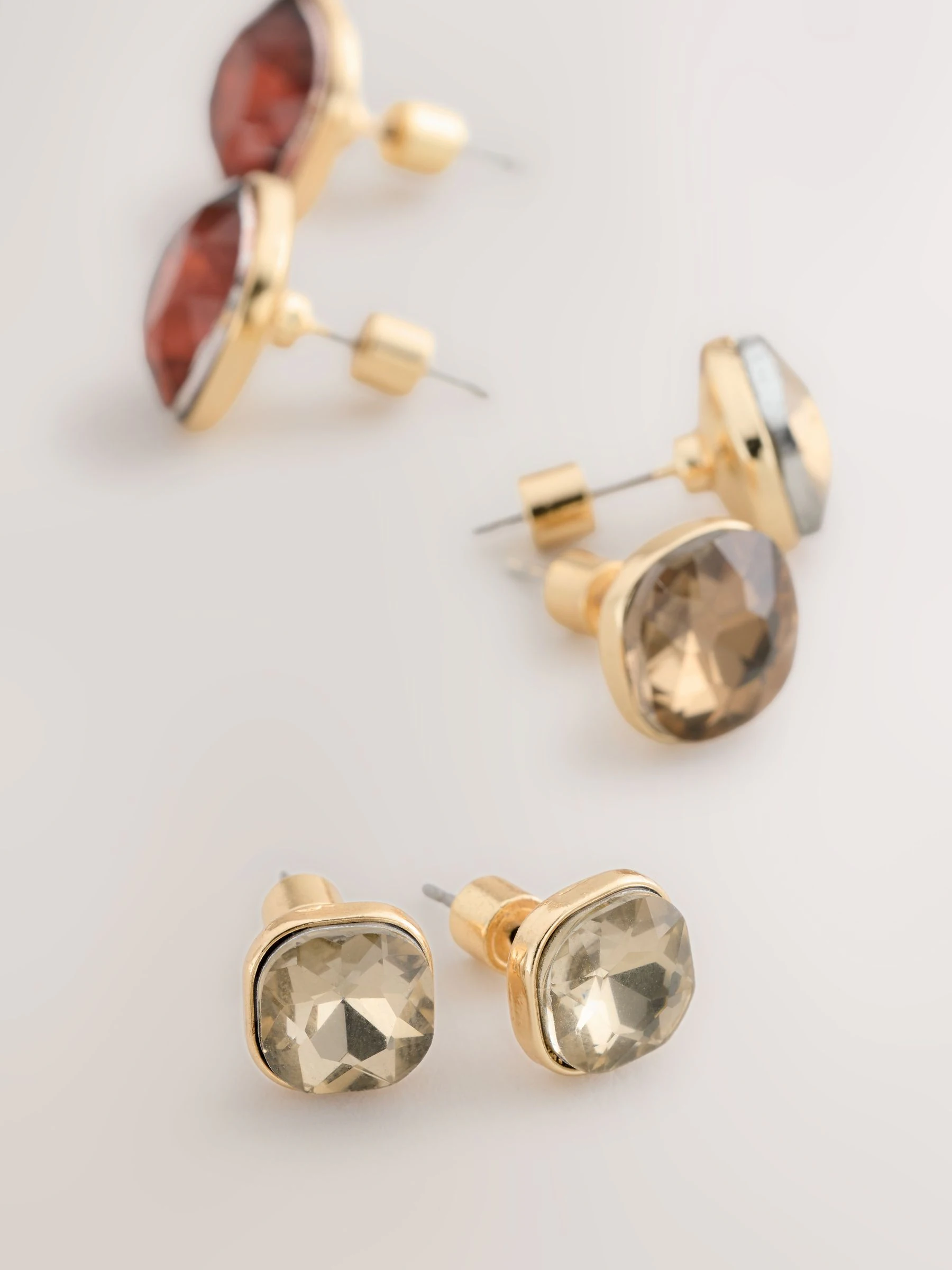 Gunmetal Jewel Stud Earrings 3 Pack