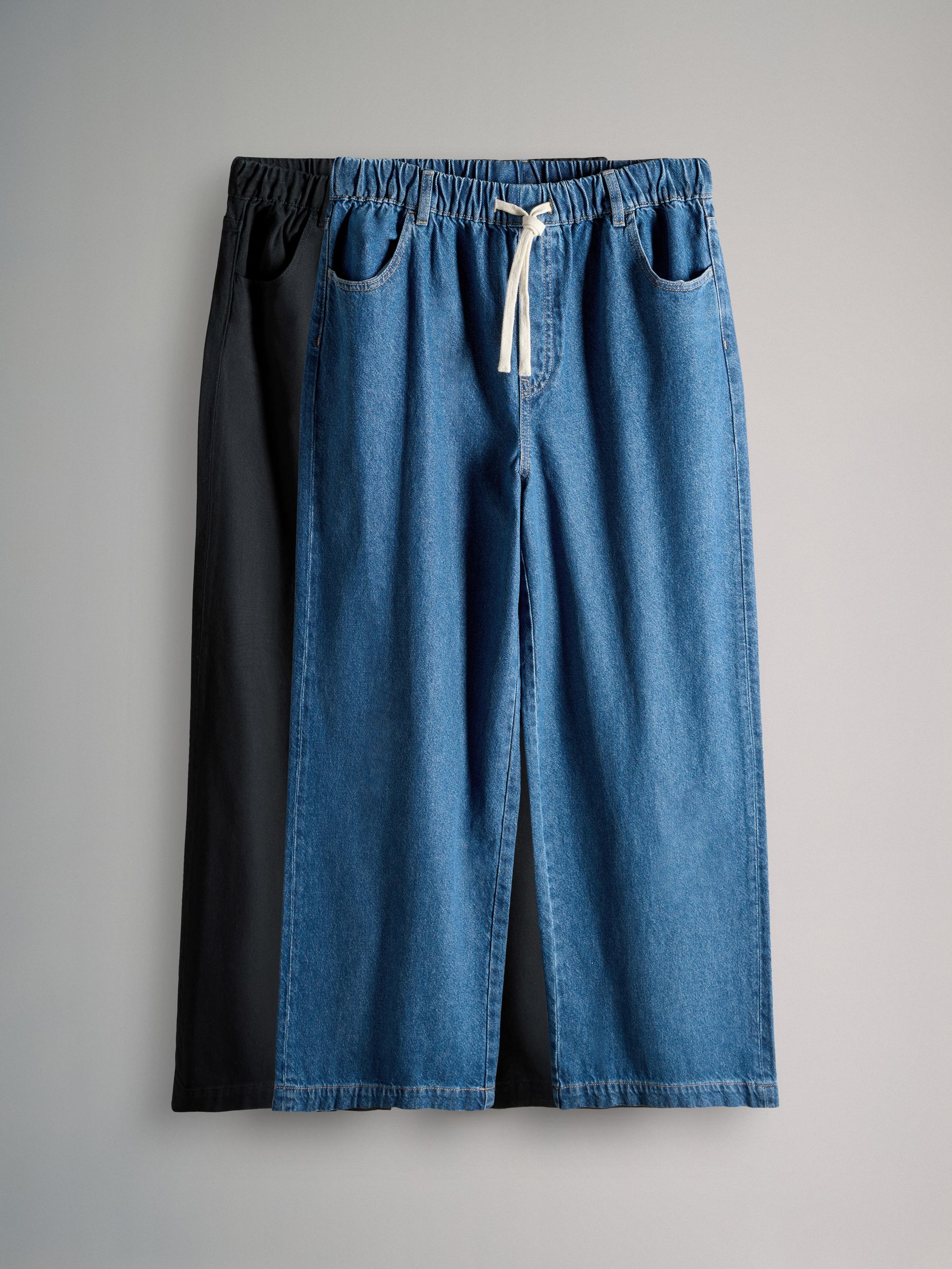 The Set 2 Pack Pull On Wide Leg Jeans Black/Mid Blue