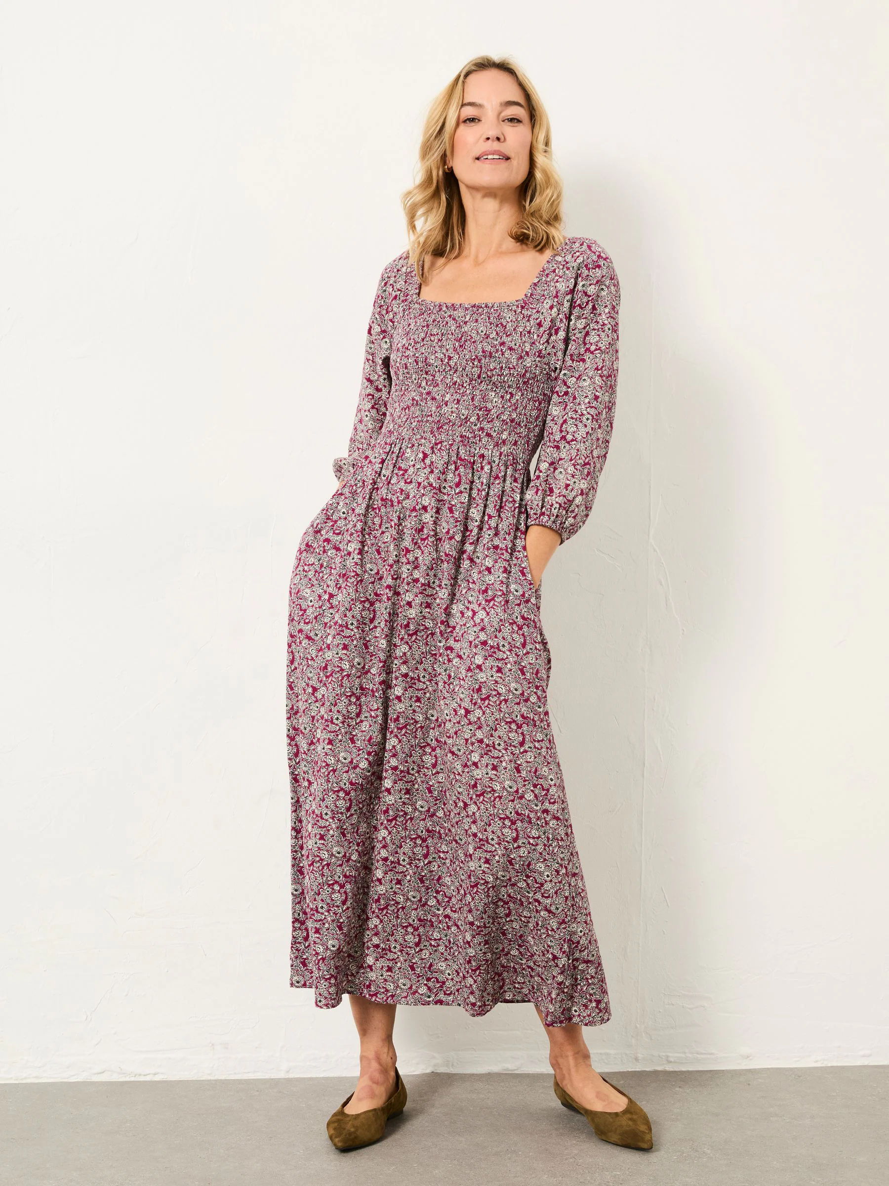 FatFace Adele Plum Purple 2 Tone Floral Midi Dress