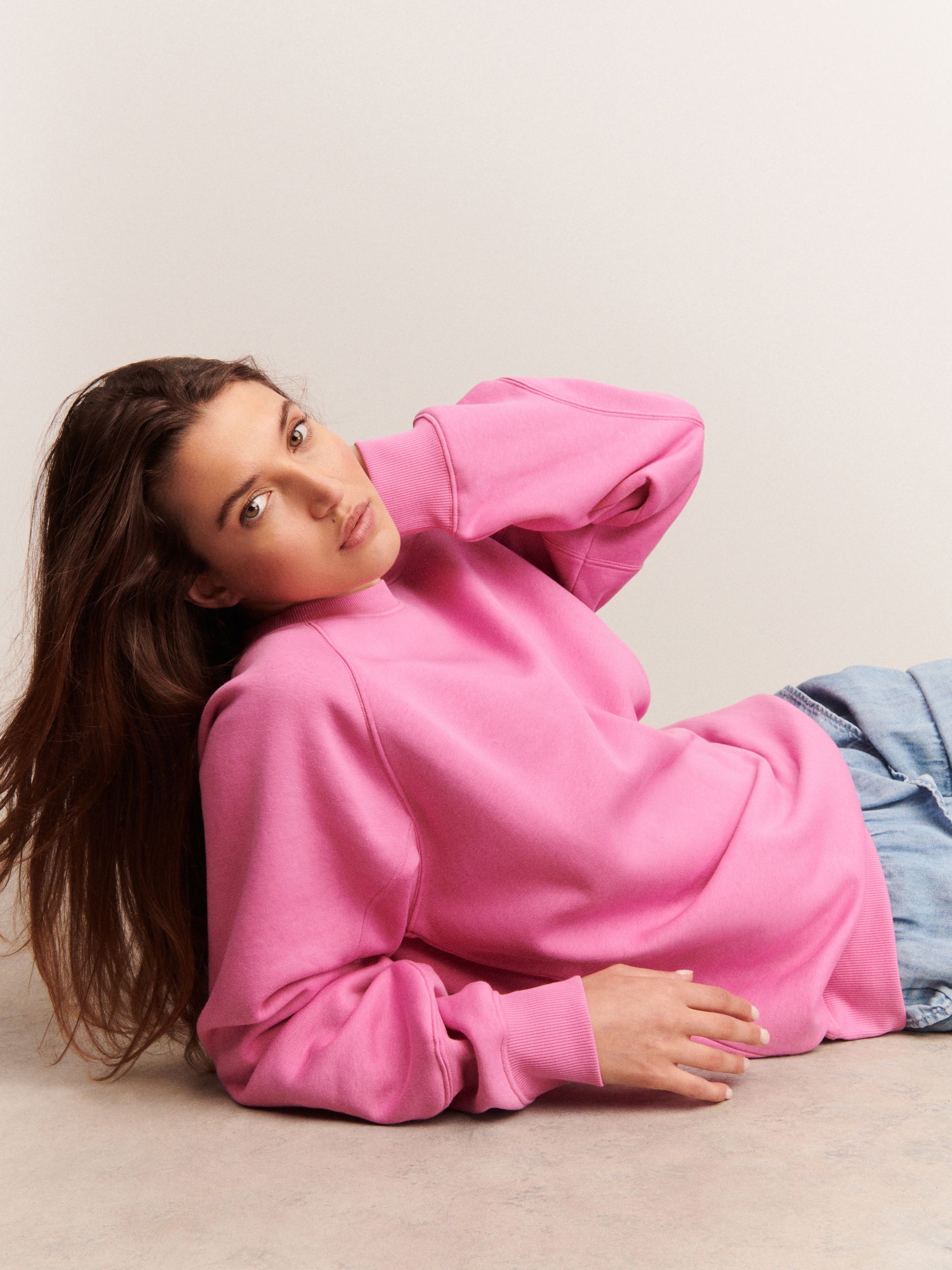 Bright Pink Relaxed Fit Heavyweight Longline Crew Neck Sweatshirt