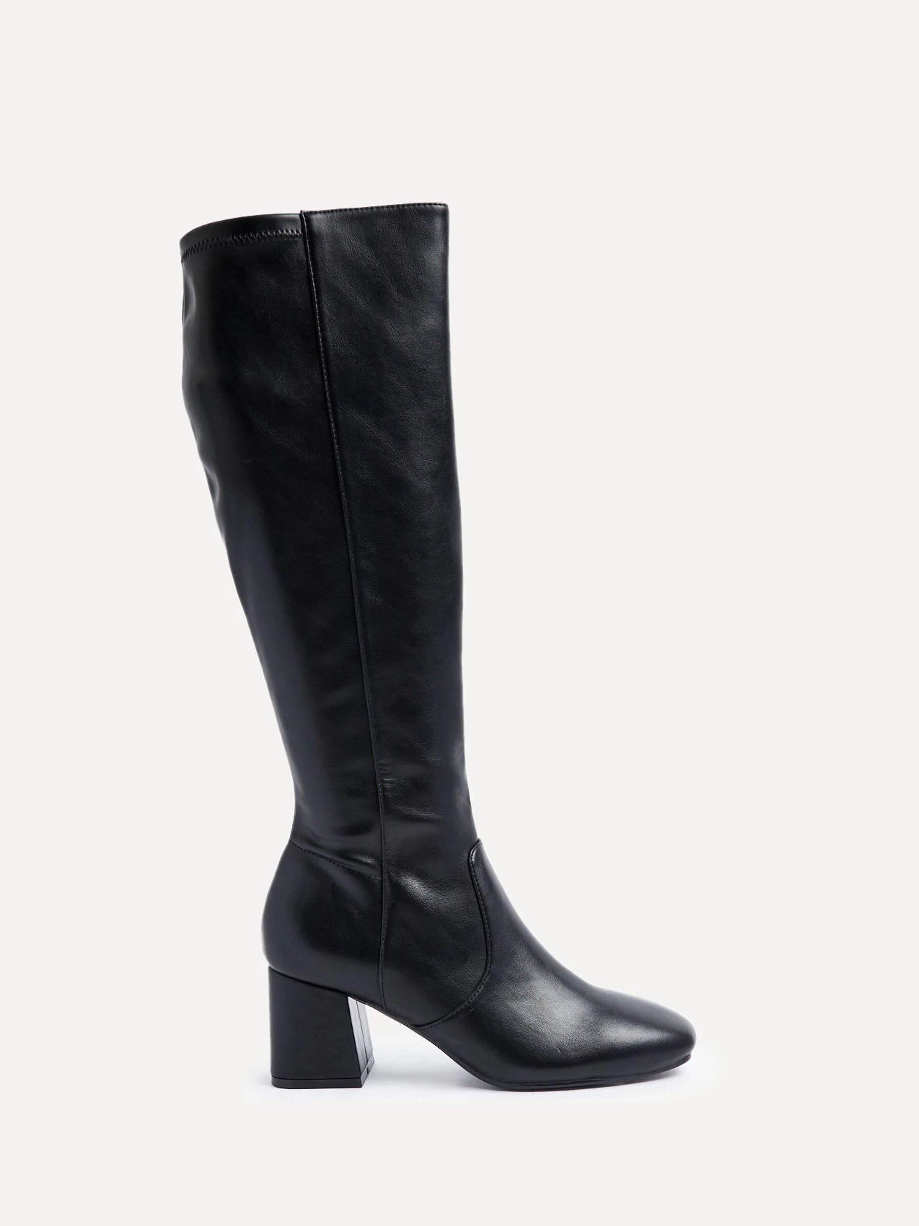 Linzi Black PU Slate Stretch Knee High Block Heel Boots
