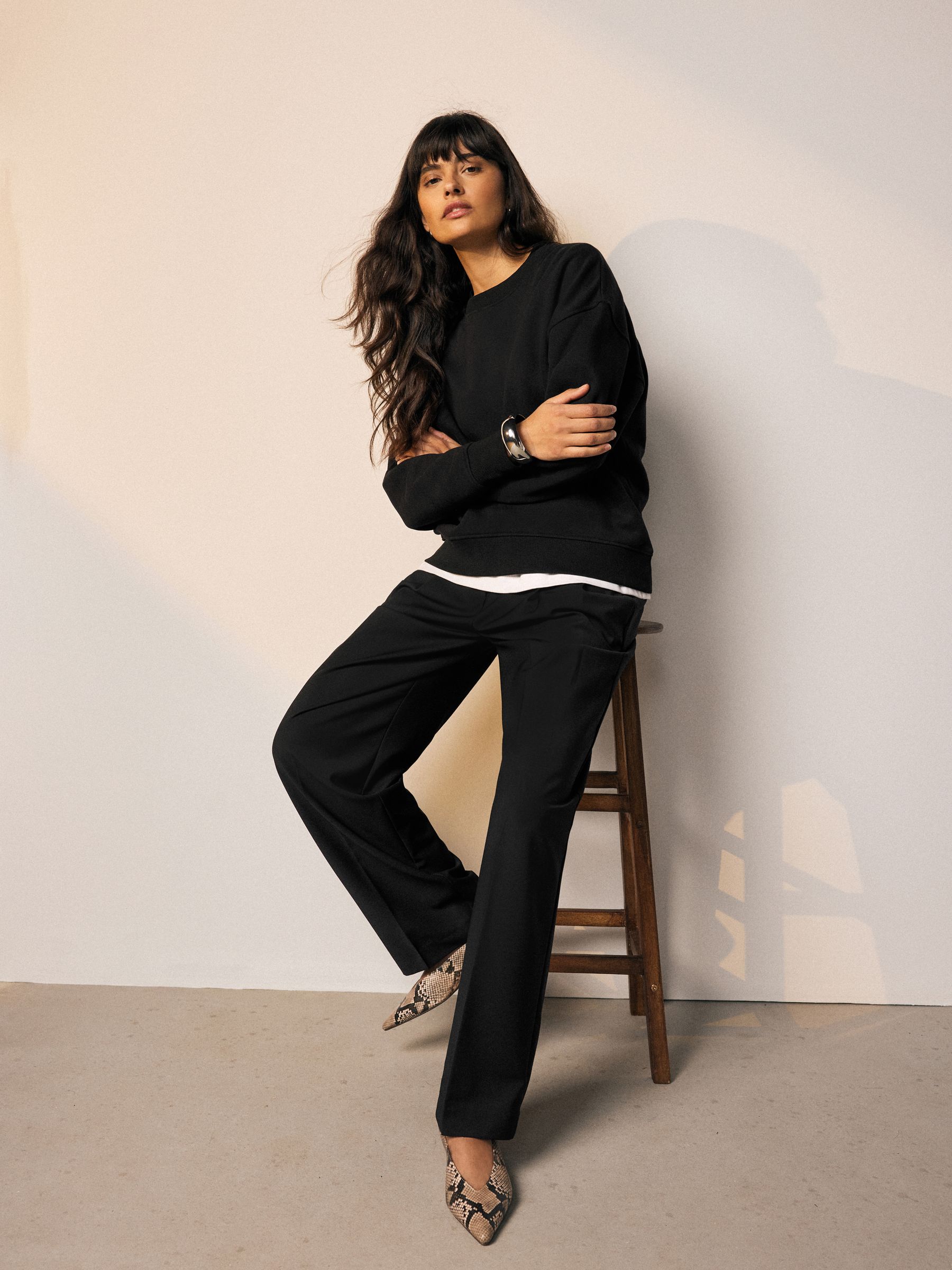 Ultimate Black Supersoft Peached Essentials Crew Neck Seam Detail Sweatshirt