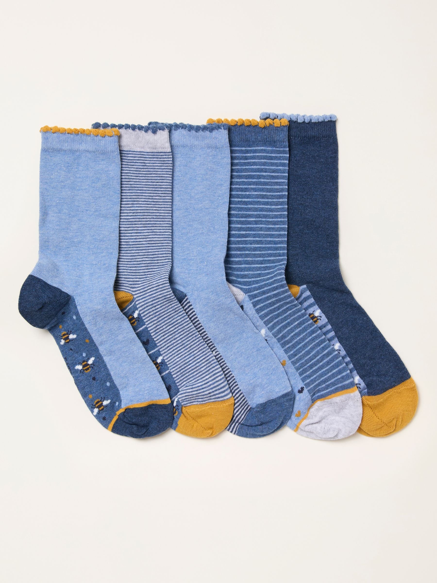 FatFace Blue Bee 5 Pairs of Socks