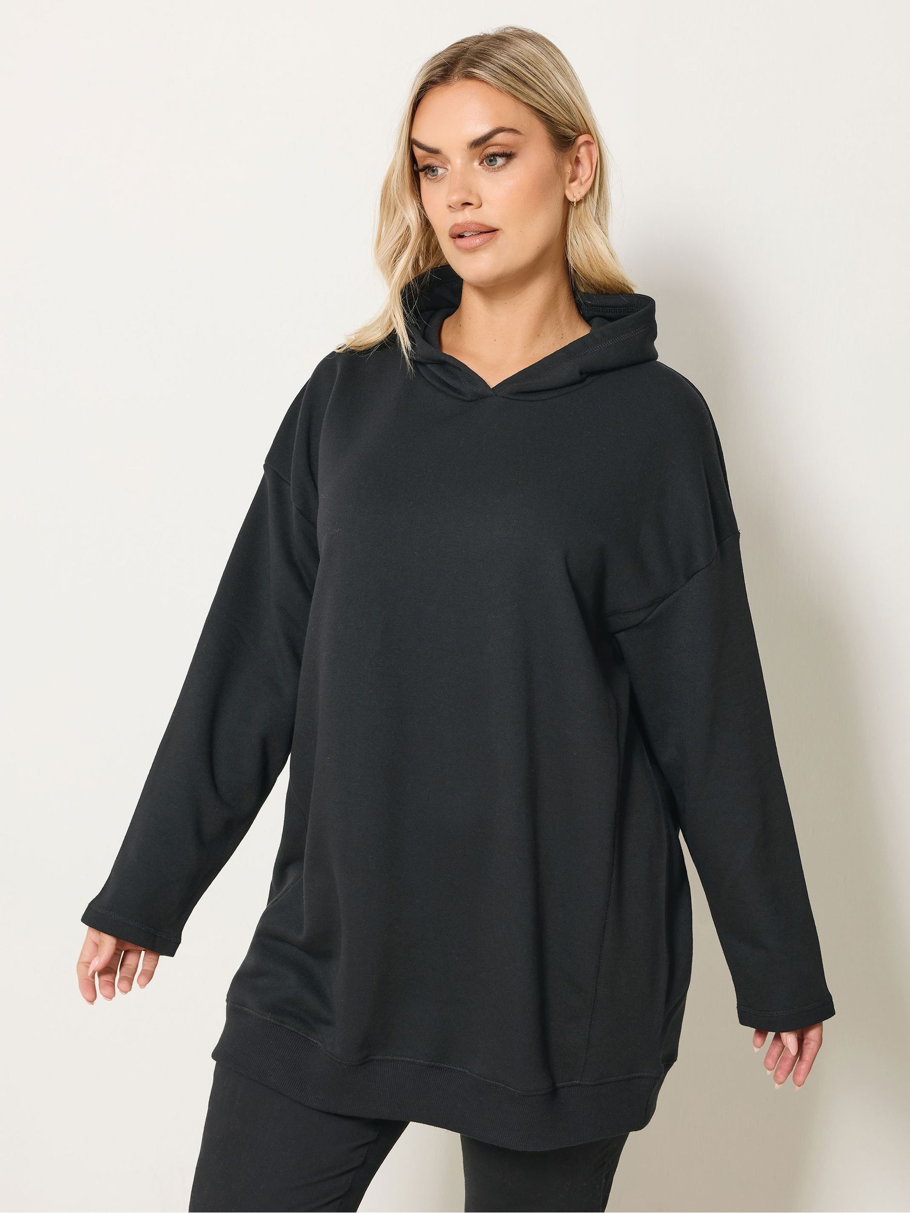 Yours Curve Black Seamed Detail Hoodie