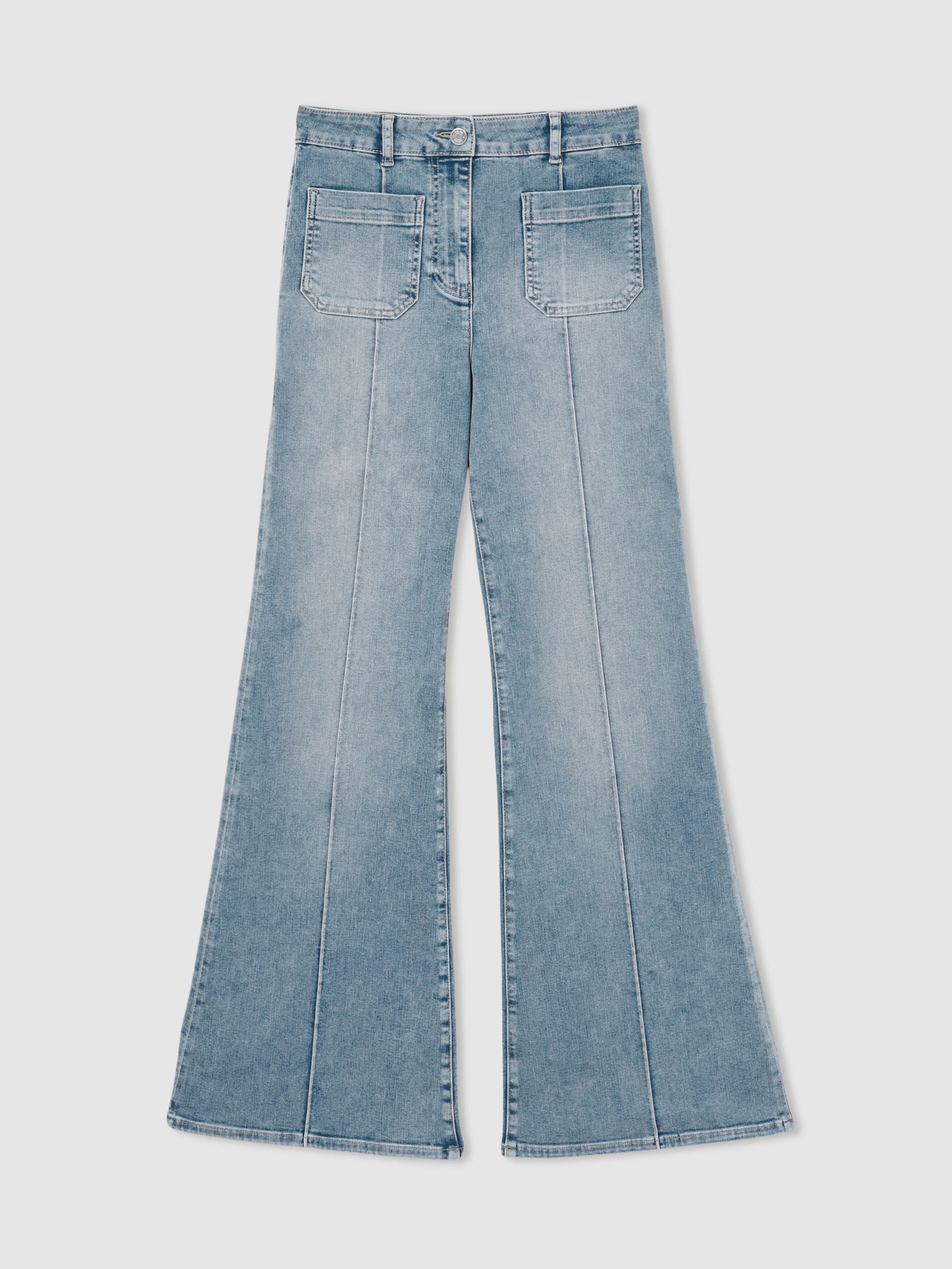 Reiss Light Blue Sakura Patch-Pocket Flared Jeans