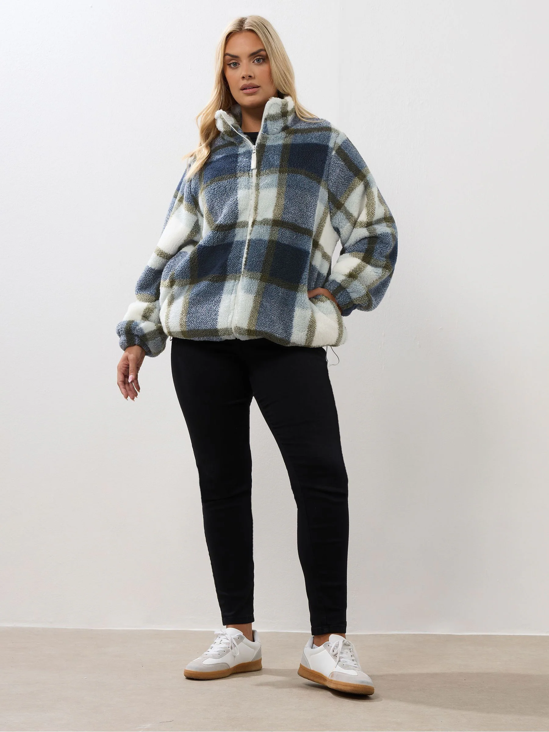 Yours Curve Blue Zip Through Feather Fleece