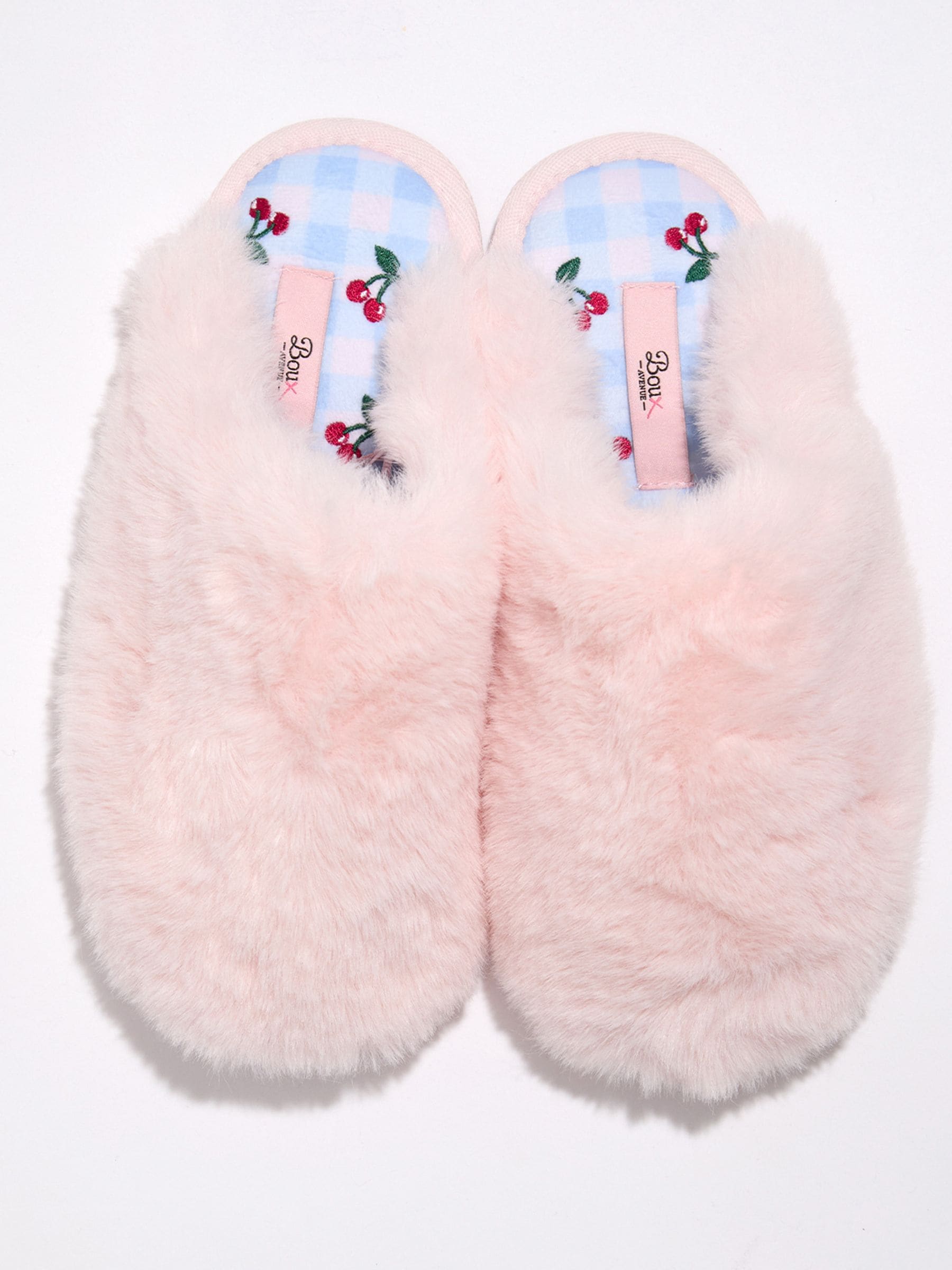 Boux Avenue Pink Plush Cherry Embroidered Sole Mule Slippers