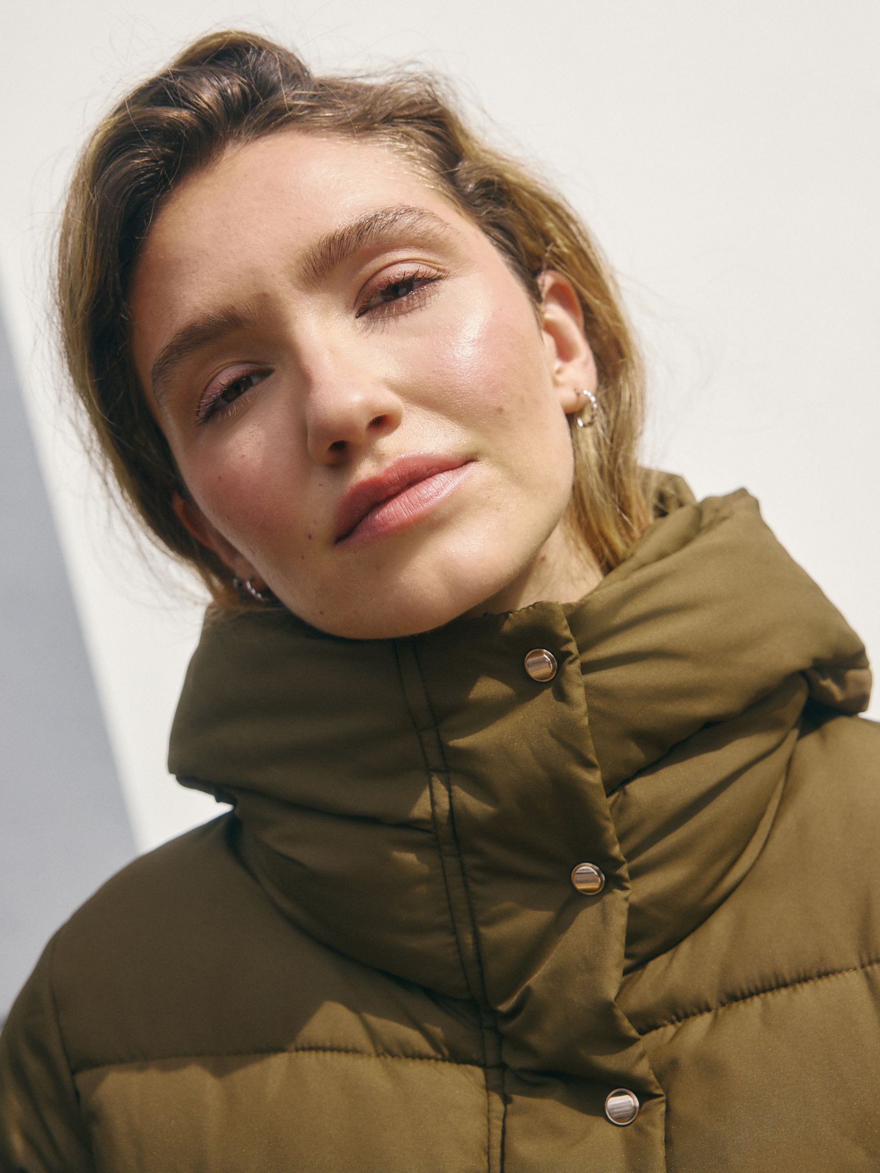 Khaki Green Shower Resistant Padded Hooded Longline Coat