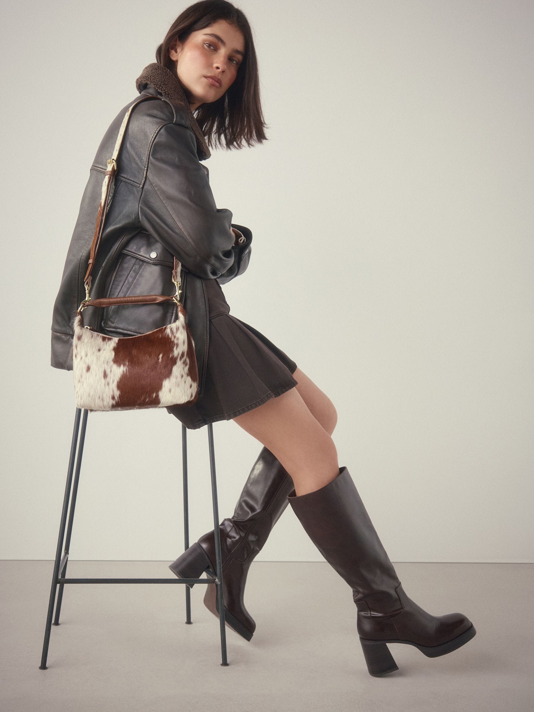 Animal Leather Scooped Hand Held Bag