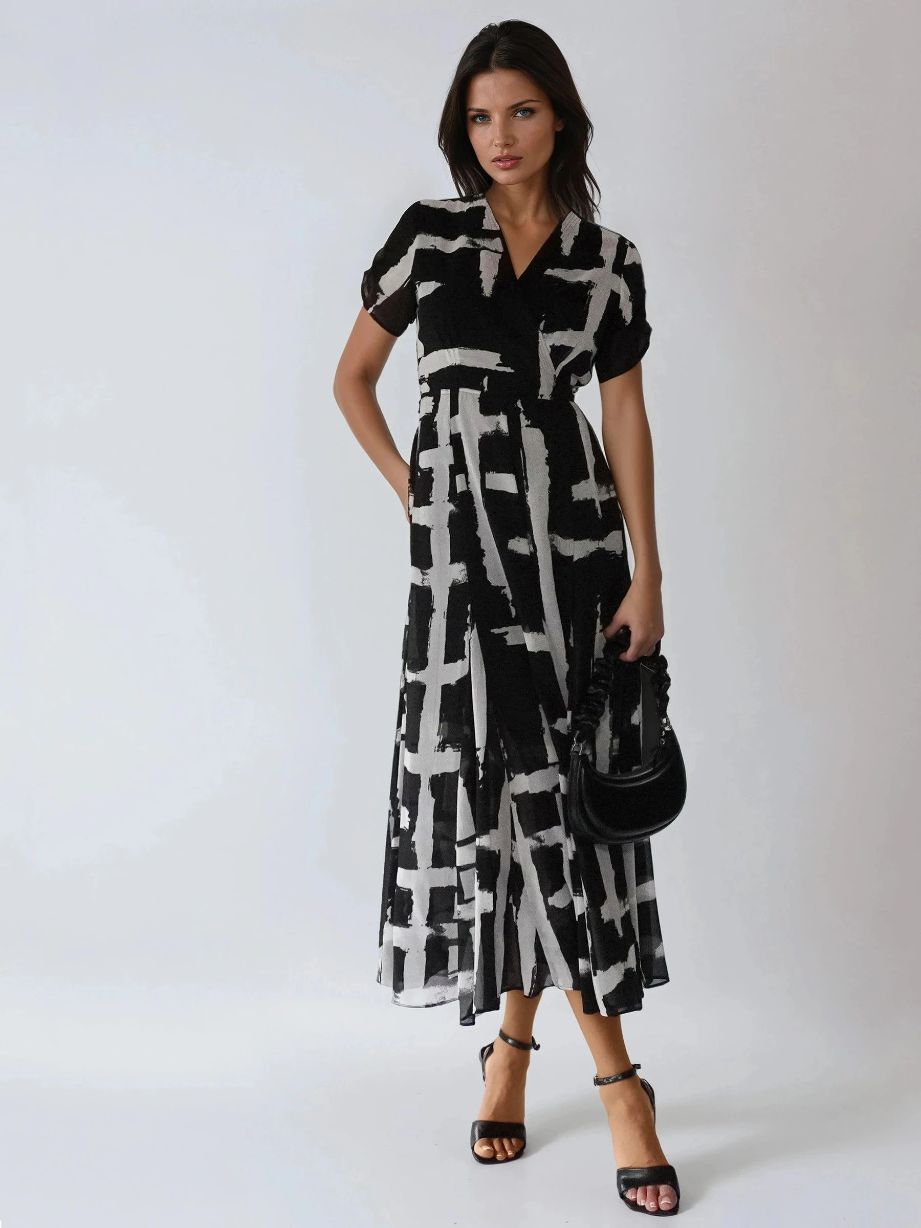 Religion Black White Delight Wrap Dress With Full Skirt