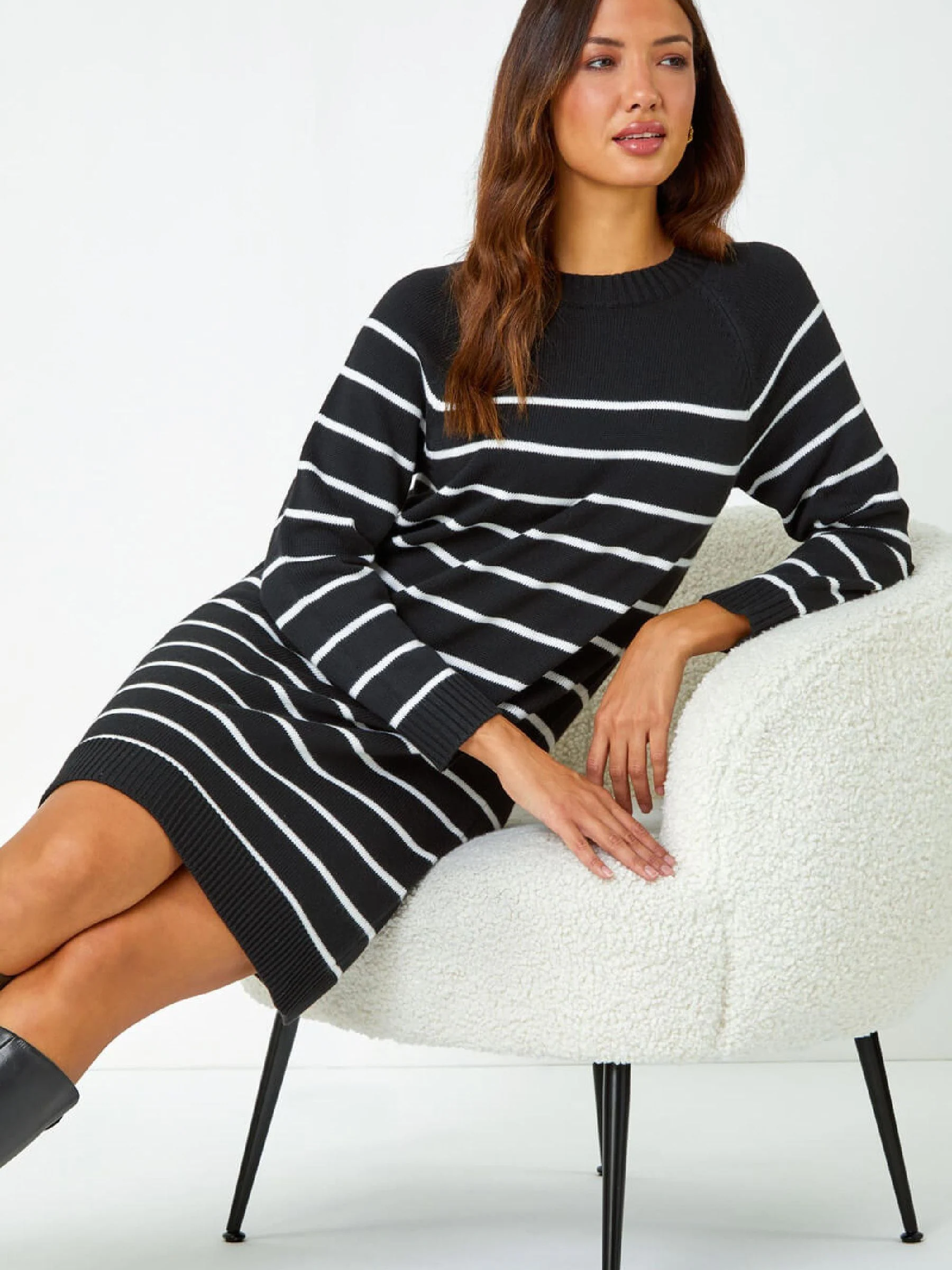 Roman Black Stripe Print Knitted Jumper Dress
