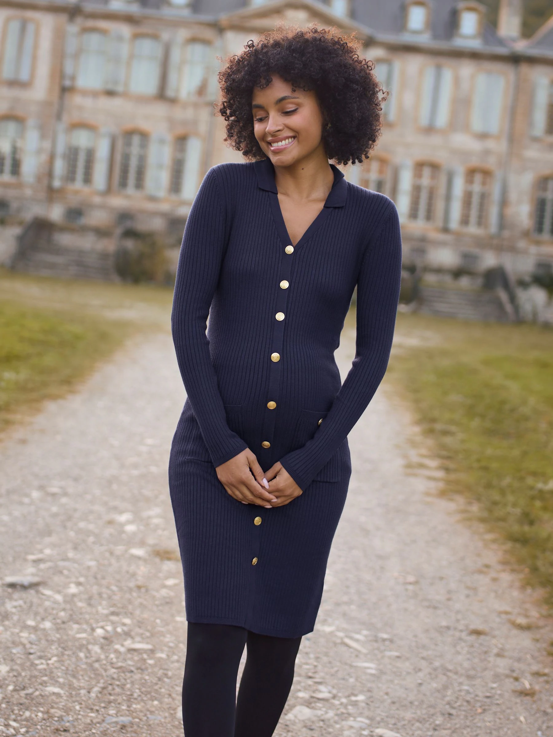 Seraphine Navy Blue Maternity Knitted Dress