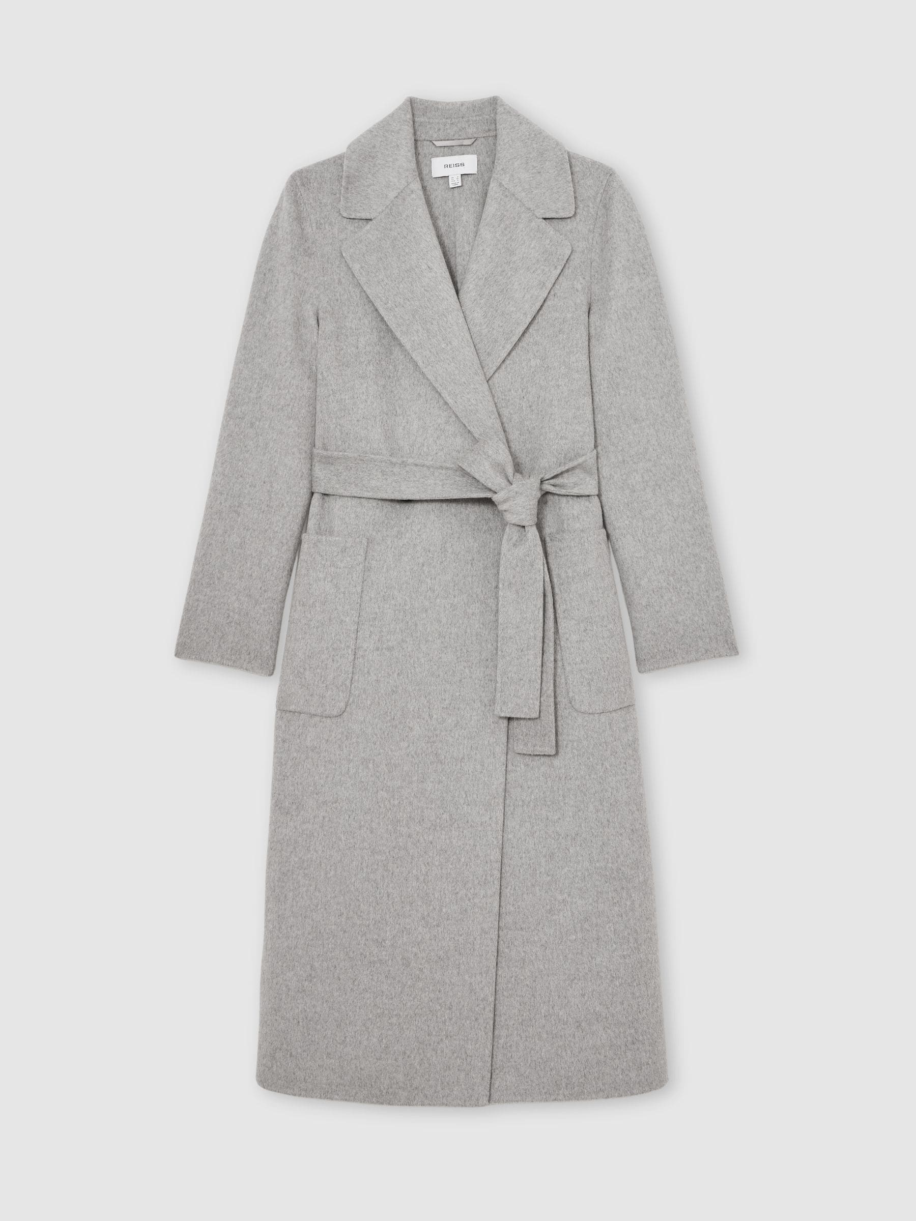 Reiss Grey Lucia Petite Wool-Blend Double-Breasted Blindseam Coat