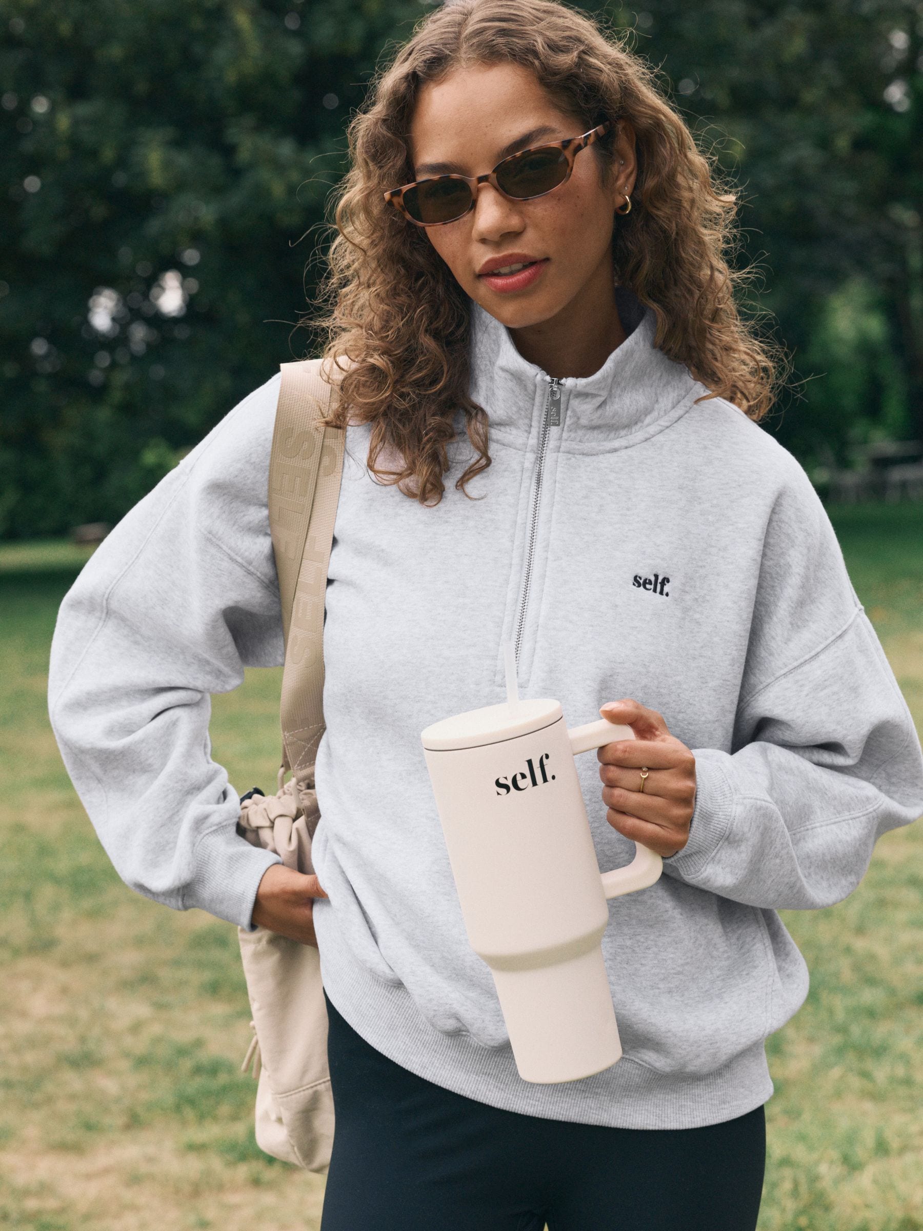 self. Grey Half Zip Sweatshirt