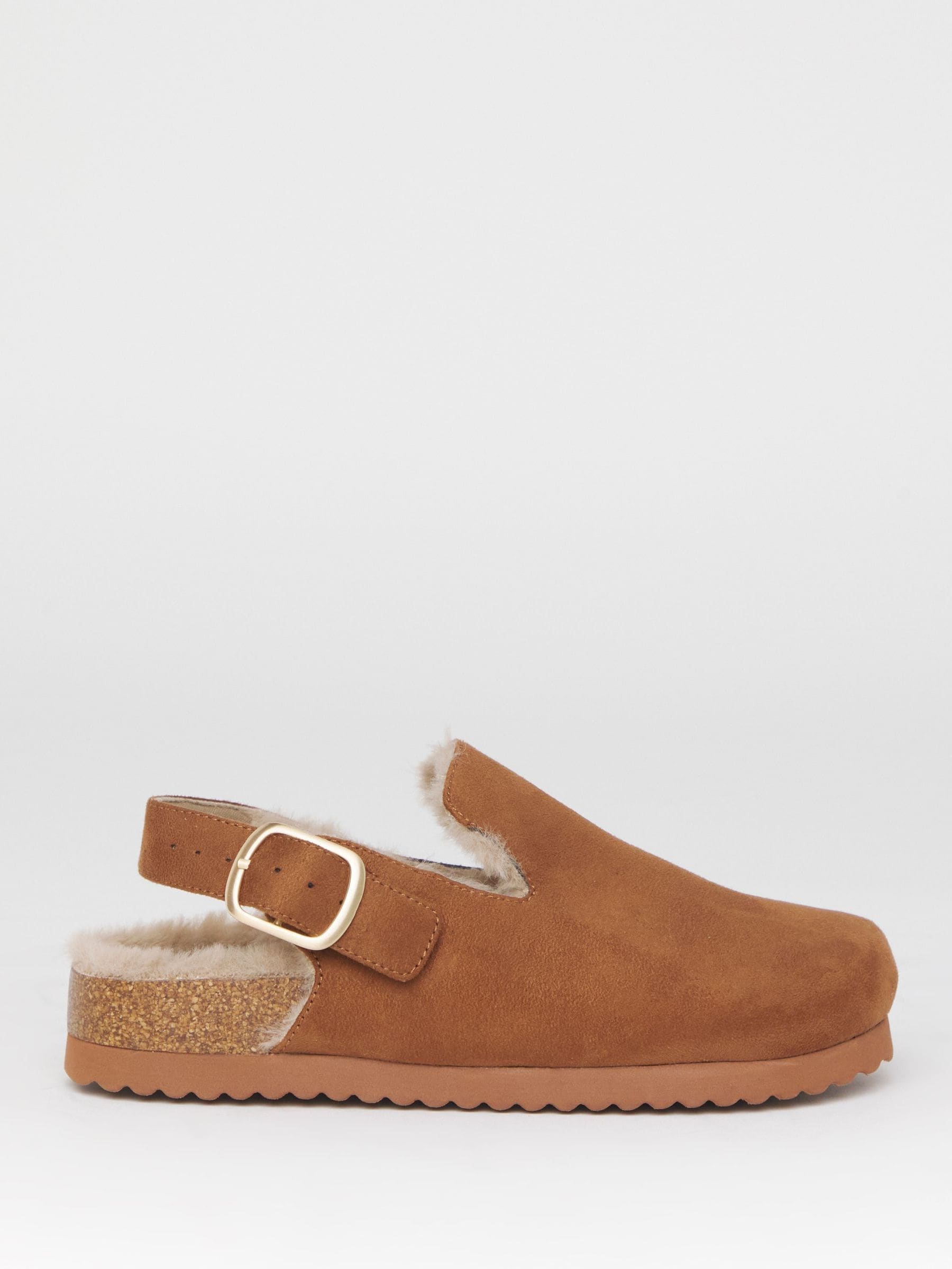 Simply Be Brown Fluffy Mules With Back Strap