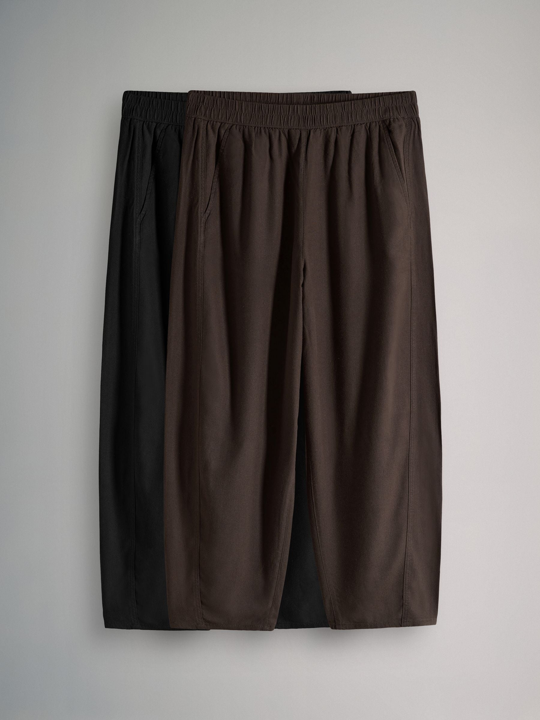 The Set 2 Pack Barrel Leg Trousers With Linen Chocolate Brown/Black