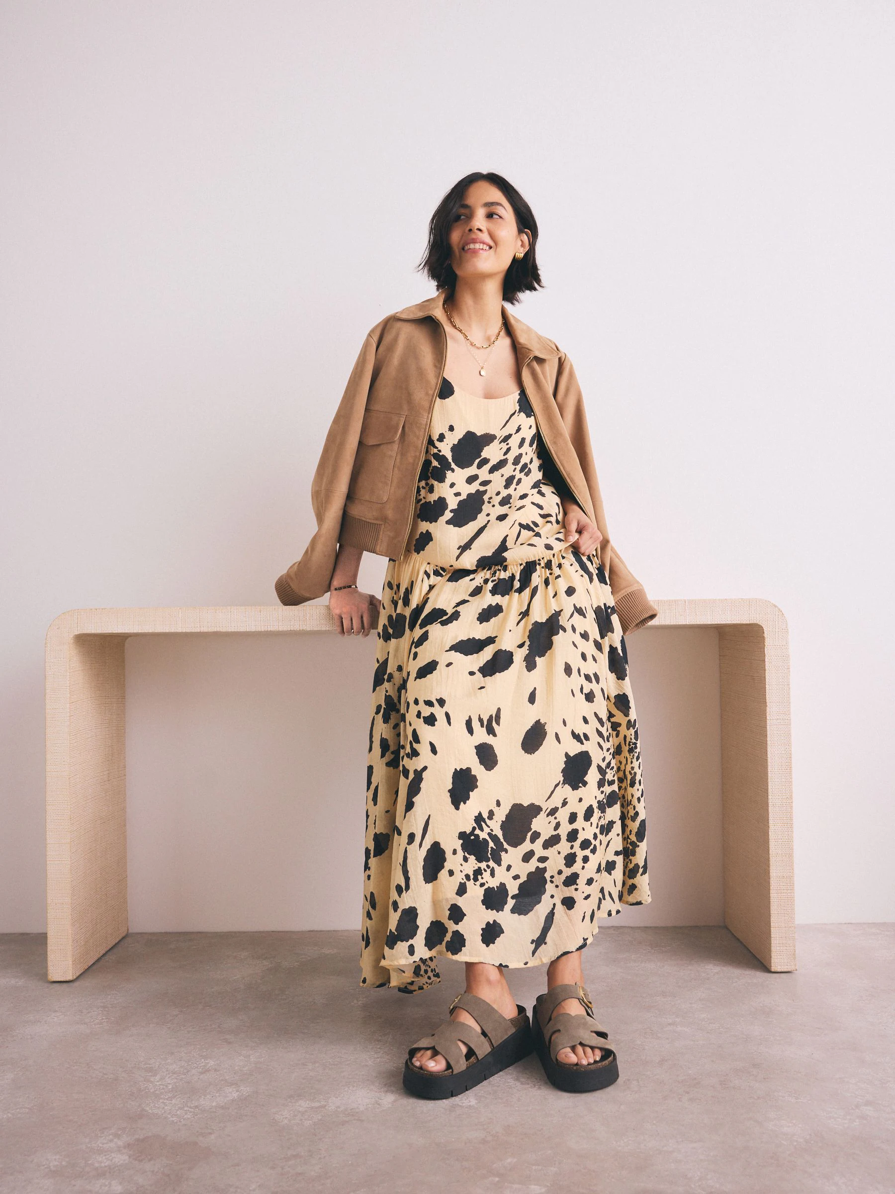 Neutral Suede Leather Strap Buckle Detail Sandals