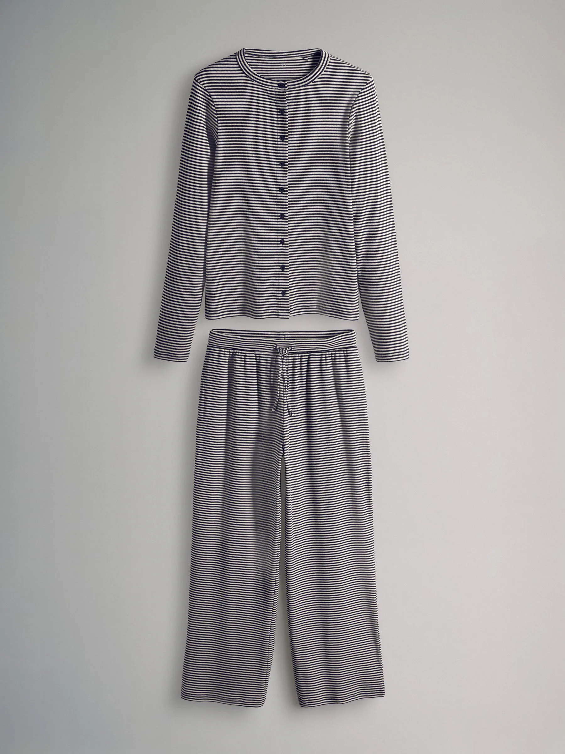 The Set Stripe 2 Pack Button Through Long Sleeve Top and Drawstring Trousers Co-Ord Set
