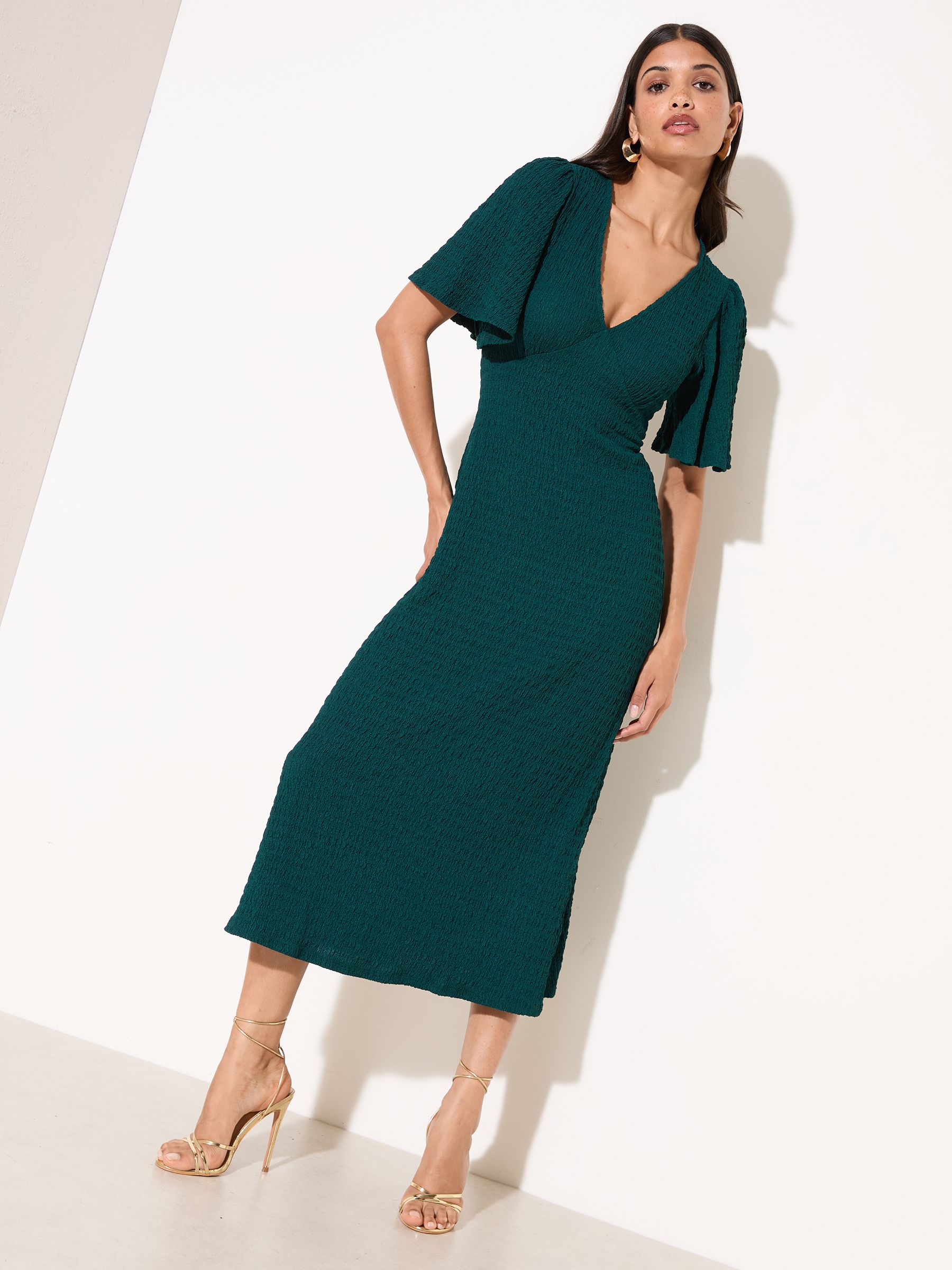 Friends Like These Green Textured Jersey V-Neck Midi Dress