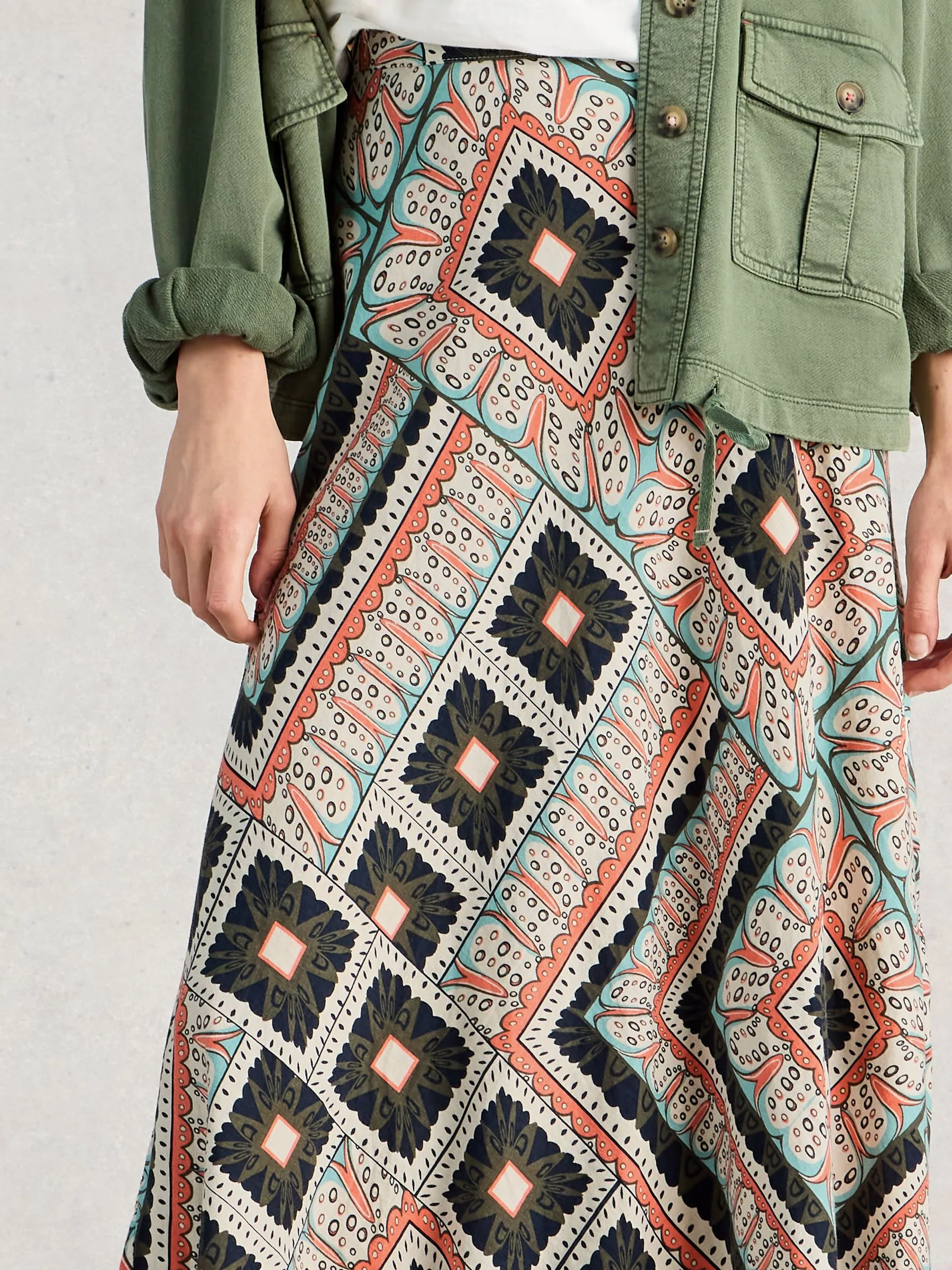 White Stuff Orange Hope Linen Blend Maxi Skirt